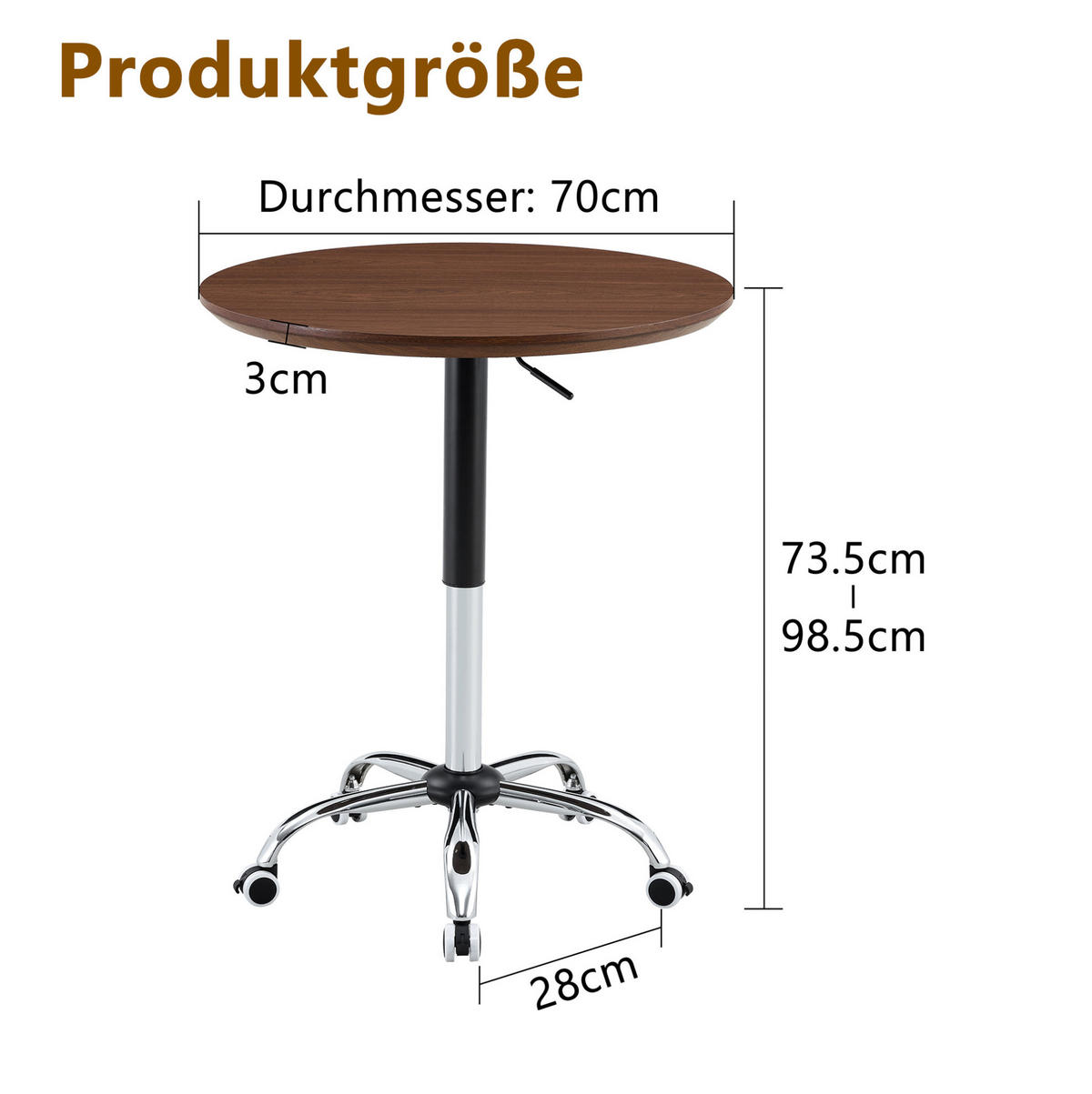 BEISTELLTISCH 70/70/73,5-98,5 cm Nussbaumfarben aus MDF und Metall höhenverstellbar - Walnussfarben, Holzwerkstoff (70/70/73.5cm) - OKMYHOME