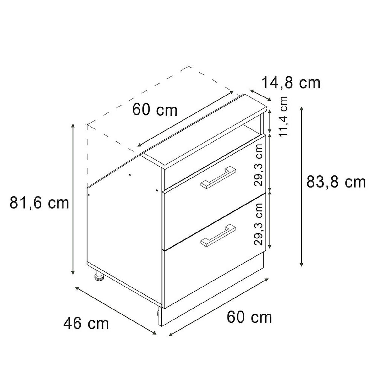KUCHYNSKÁ SKRIŇA PRE ŠIKMÉ STRECHY R-Line Antracitový vidiecky dom 60 cm s 2 zásuvkami - dub medový/antracitová, kompozitné drevo (60/83.8/46cm) - Vicco