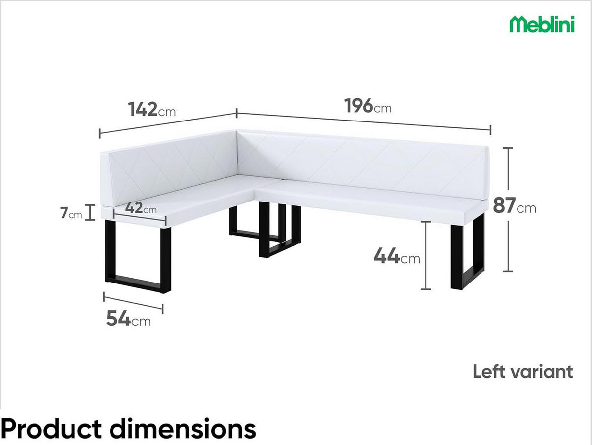 ECKBANK ERIC_U - Weiß, Leder (142/196cm) - Meblini