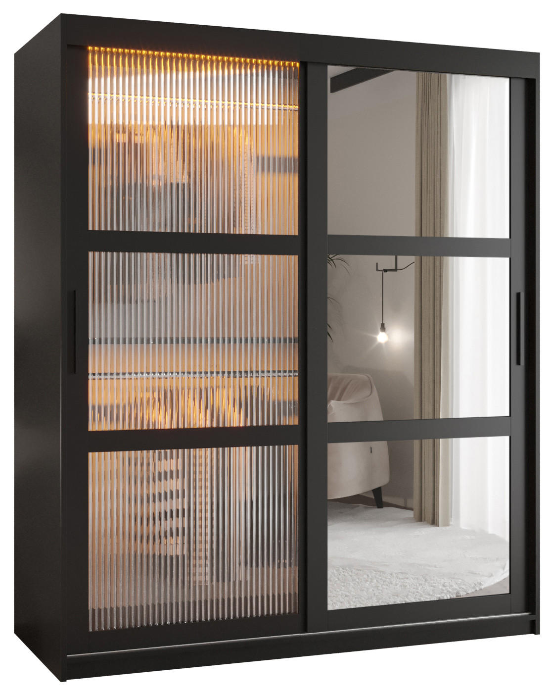 SCHWEBETÜRENSCHRANK 200/150/62 2-türig - Schwarz, Holz/Kunststoff (150/200/62cm) - Abiks Möbel