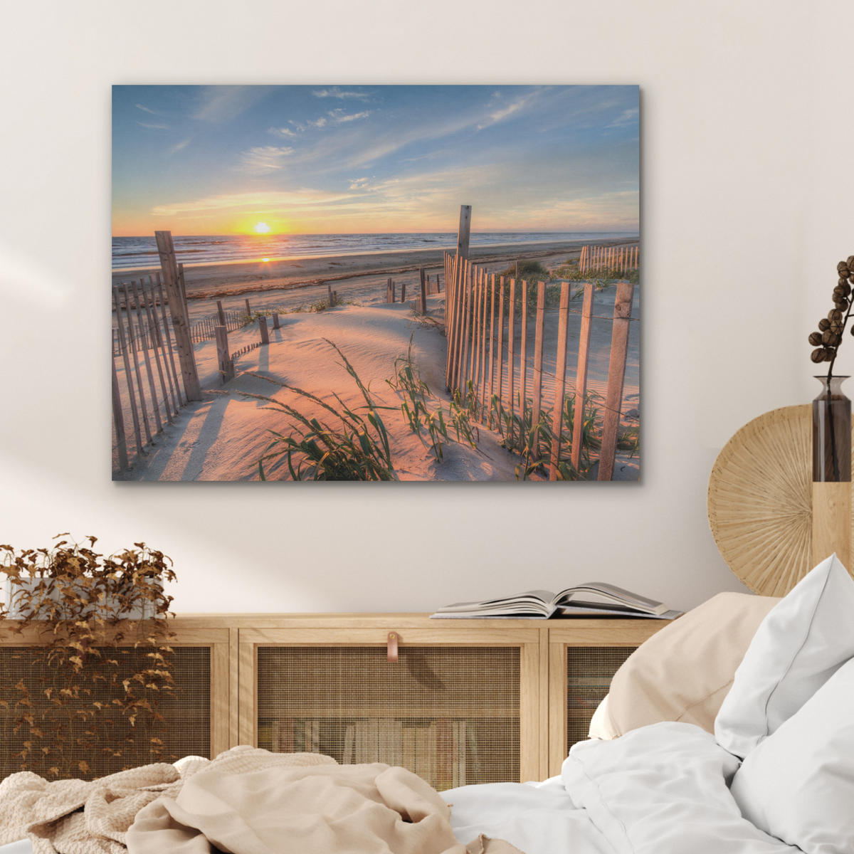 AKUSTIKPANEEL Strand - Meer - Düne - Sonnenuntergang - Landschaft 80x60 cm - Beige, Textil (80/0.9/60cm) - MuchoWow