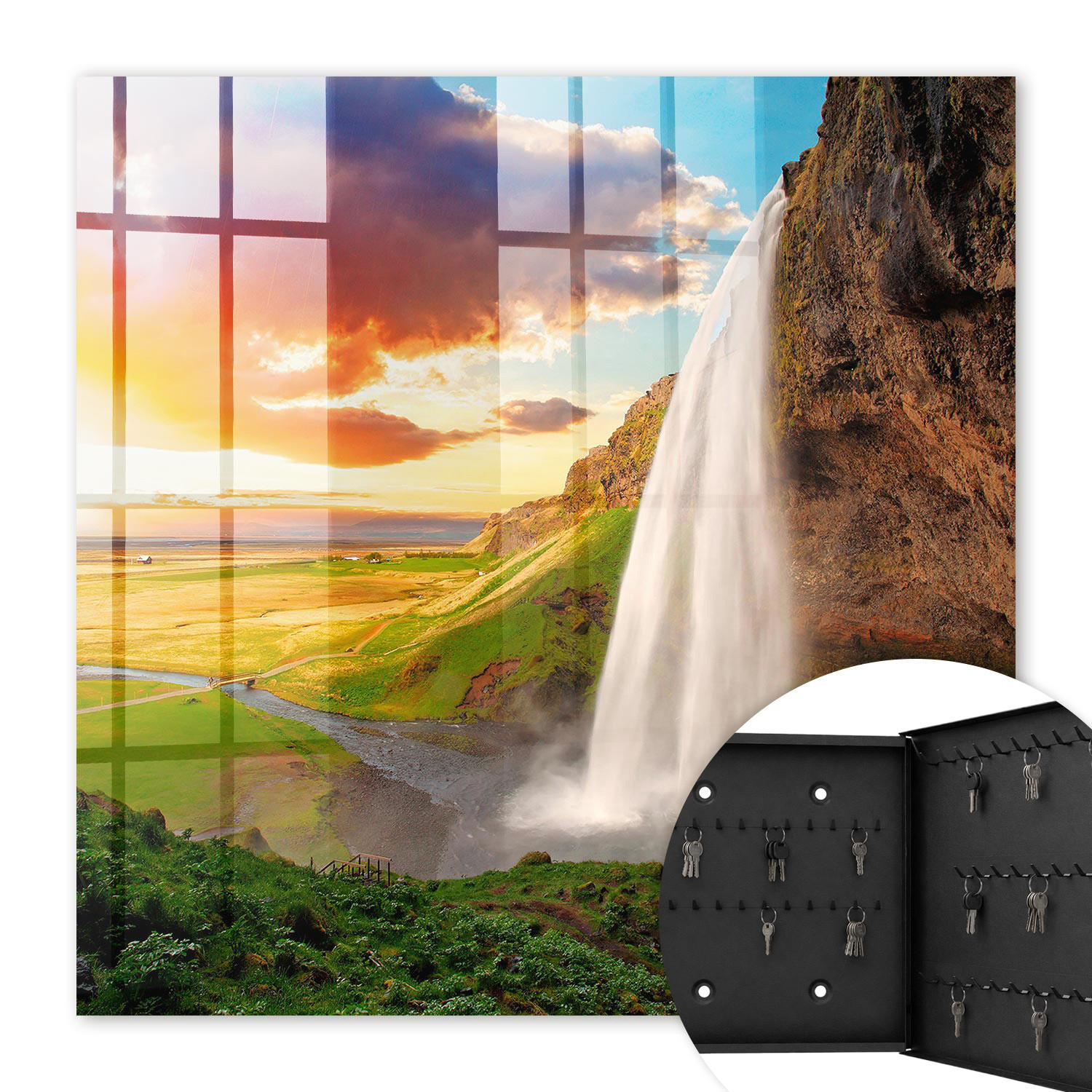 SCHLÜSSELBOX Schwarz 30x30 cm- Türöffnung nach rechts - Eine atemberaubende Landschaft - Grün, Metall (30/30/5cm) - TULUP