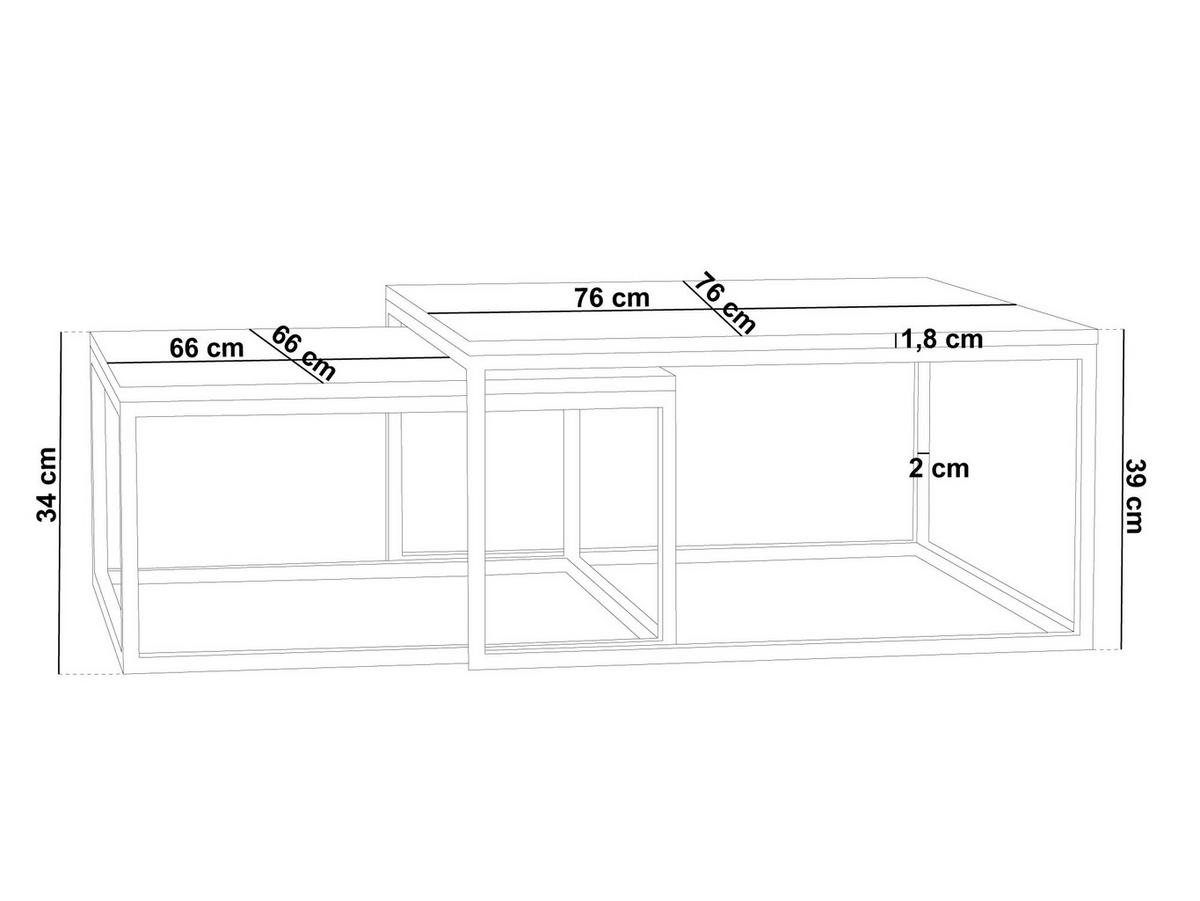 COUCHTISCHE Vella 2er-Set quadratisch, Schwarz 76/76/39cm + 66/66/34 cm - Schwarz, Holzwerkstoff/Metall (76/76/39cm) - WFL GROUP