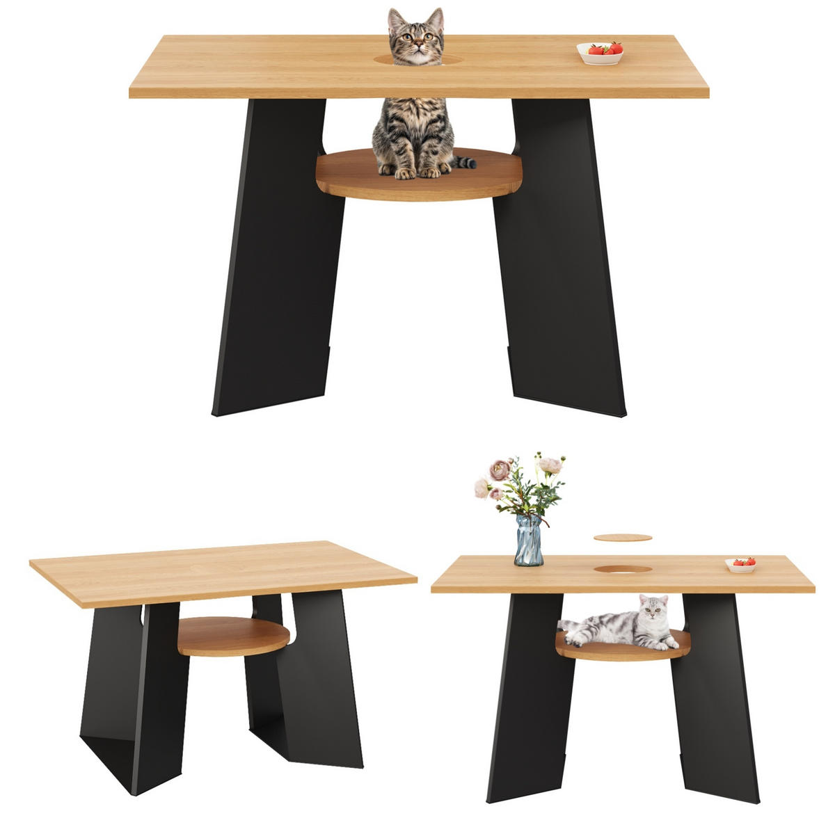 ESSTISCH 130/85/75 cm in Natur/Schwarz mit Ablagefach und haustierfreundlichem Design - Schwarz, Holzwerkstoff (130/85/75cm) - BEAOK