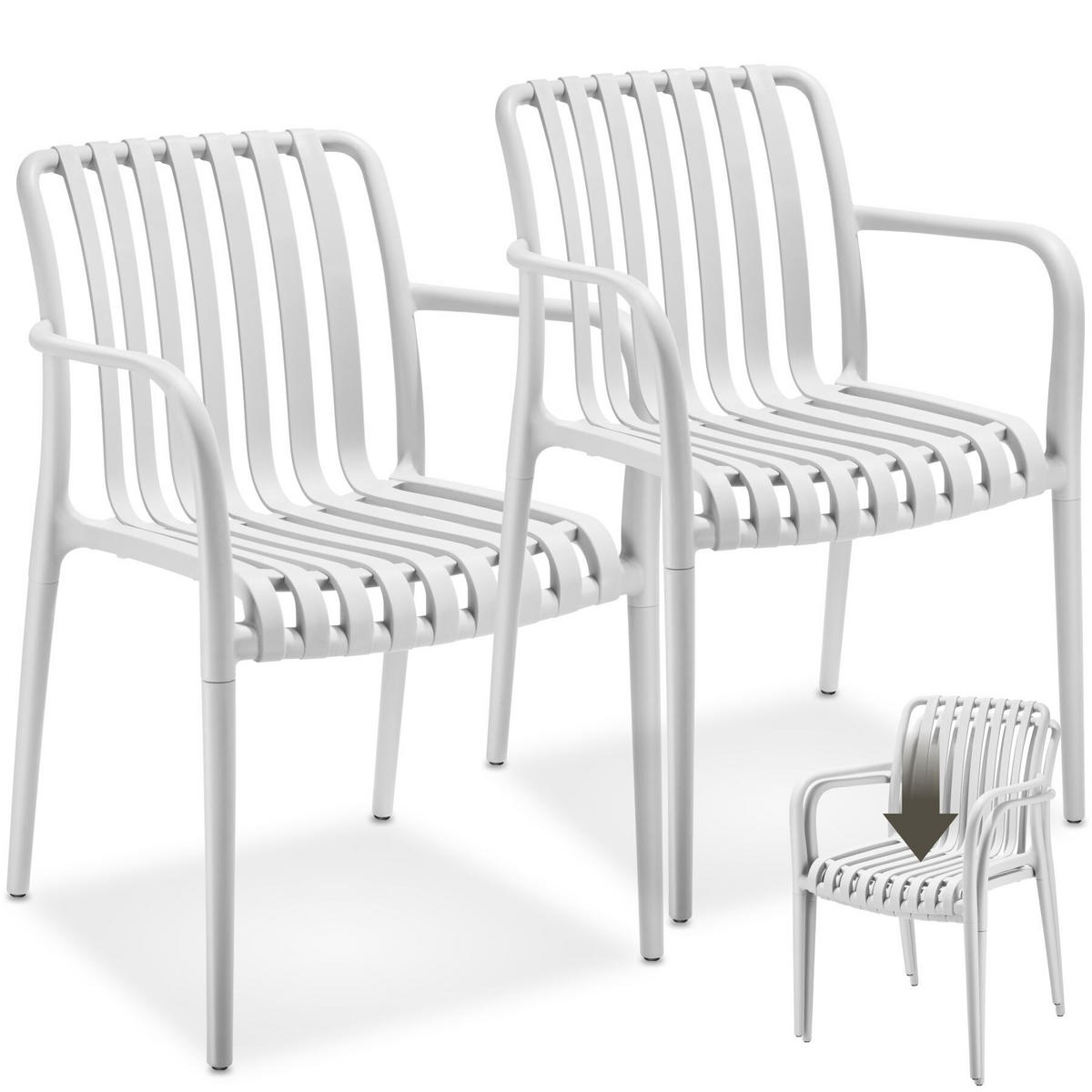 GARTENSTÜHLE 2er Set Alcudia,54,5 x 58 x 80,5 cm, Belastbarkeit 120 kg, weiß - Creme, Kunststoff/Textil (54.5/80.5/58cm) - tectake