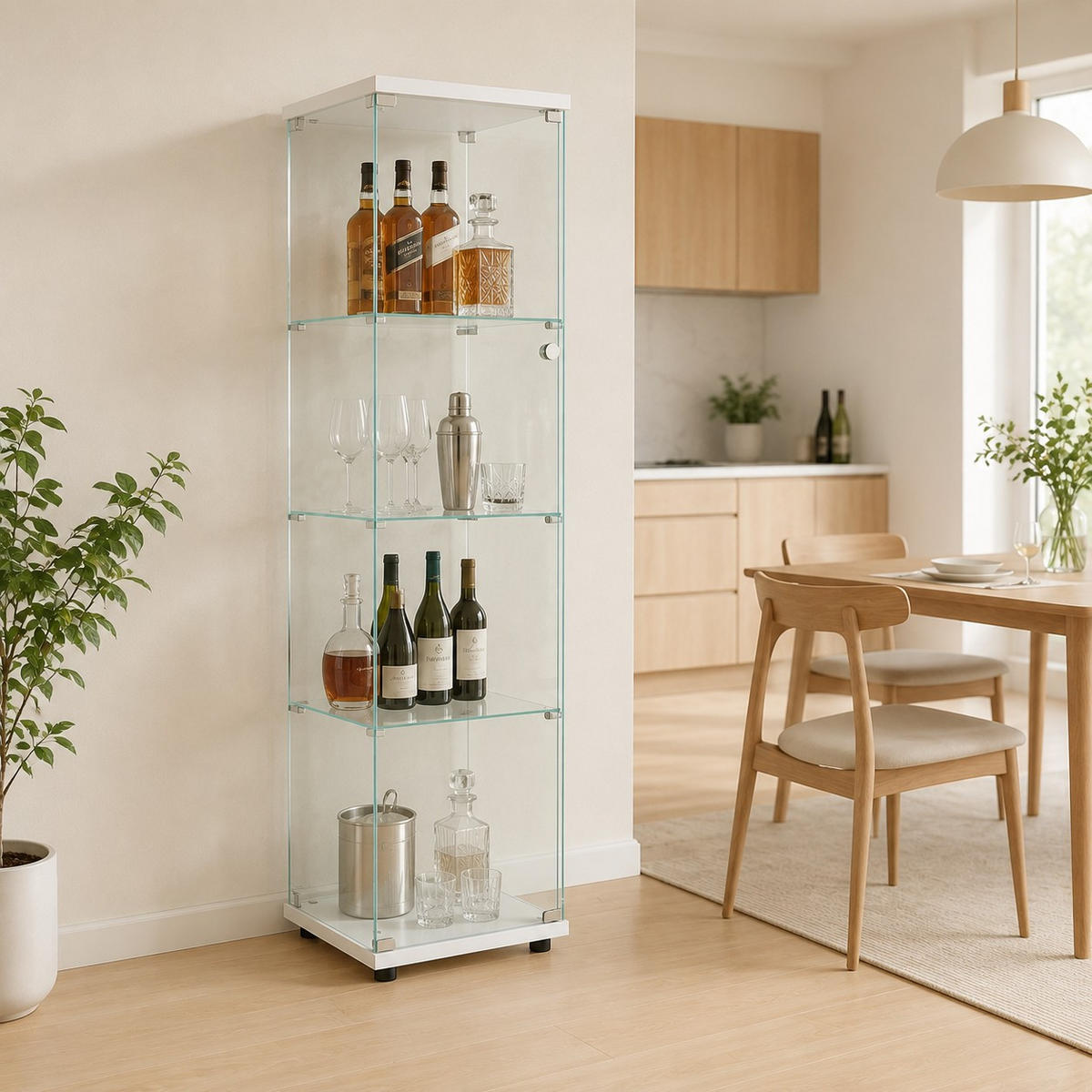SAMMLERVITRINE WEISS 4 Etagen Glas Schrank Für Figuren Wein Bücher - Weiß, Glas (14.37/64.56/16.73cm) - SHOPENTRA