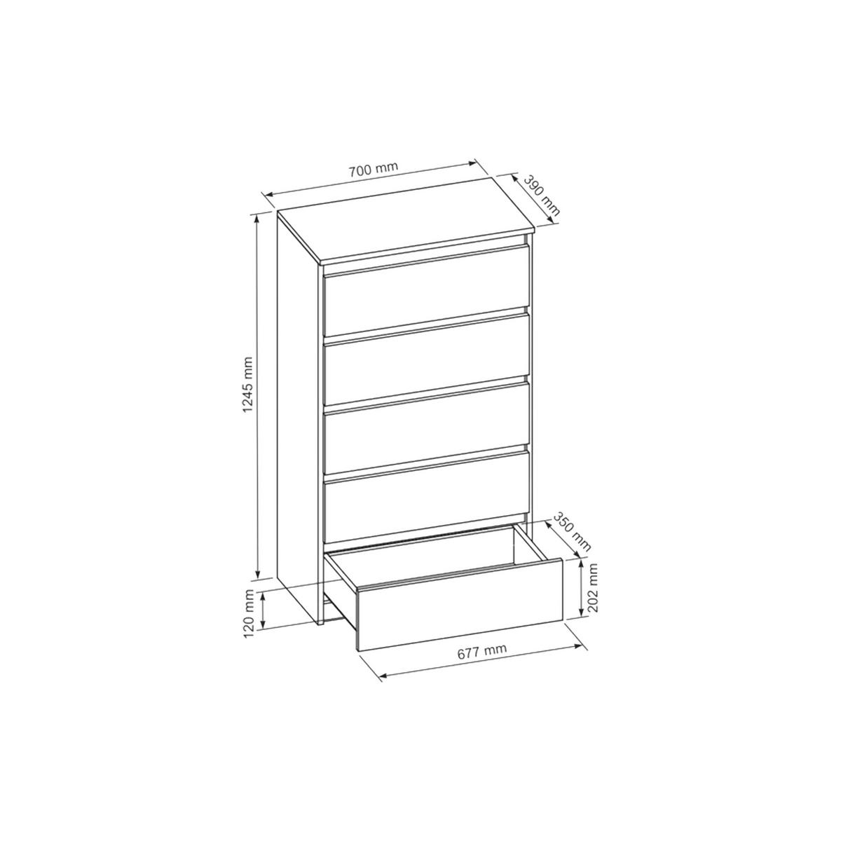 KOMMODE NUDO 70/124,5/39cm mit 5 Schubladen Türen Sonoma Eiche - Sonoma Eiche, Holzwerkstoff (70/124.5/39cm) - MASSENO