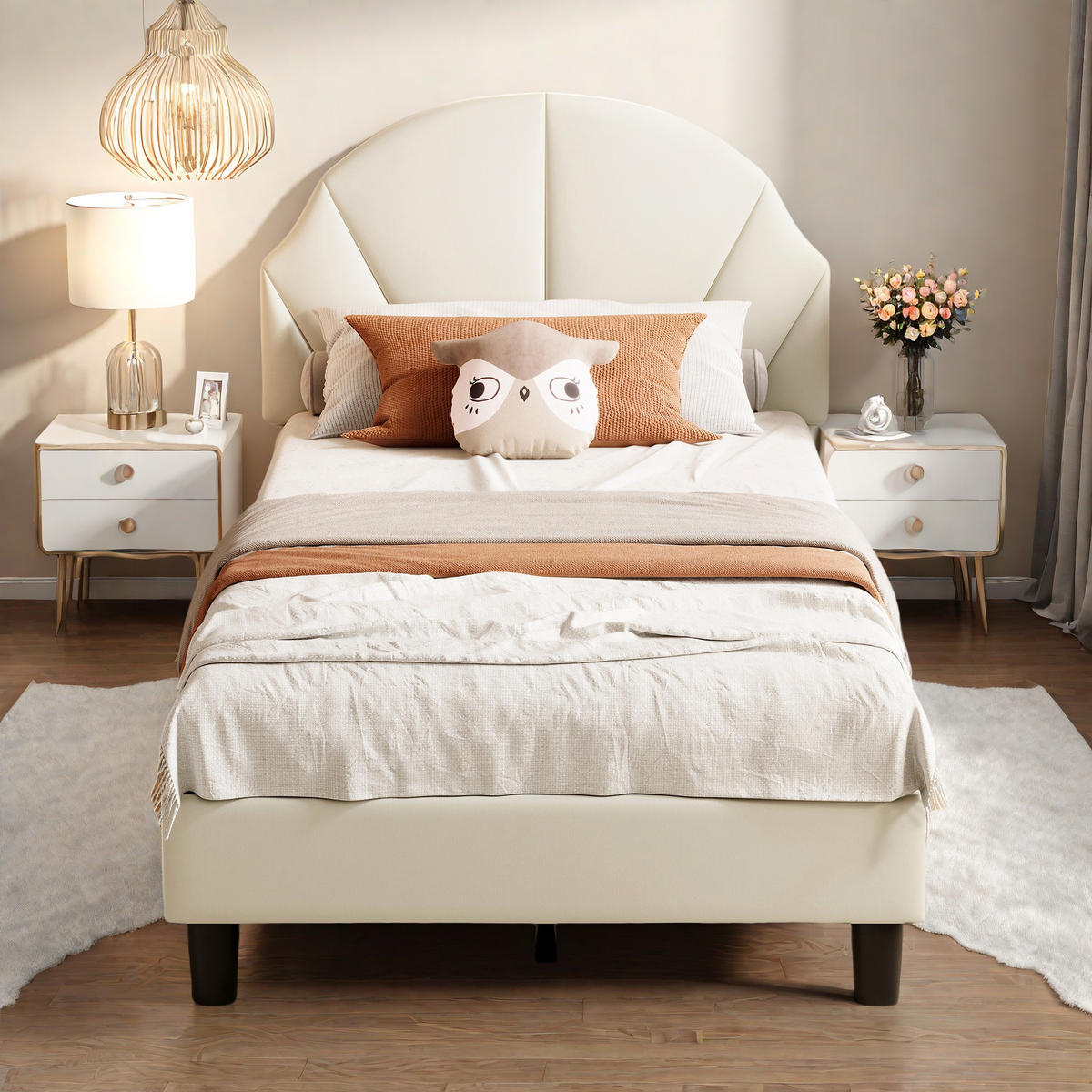 POLSTERBETT 90/200 cm Beige mit gepolstertem Kopfteil - Beige, Holz (90/200cm) - SHOPENTRA