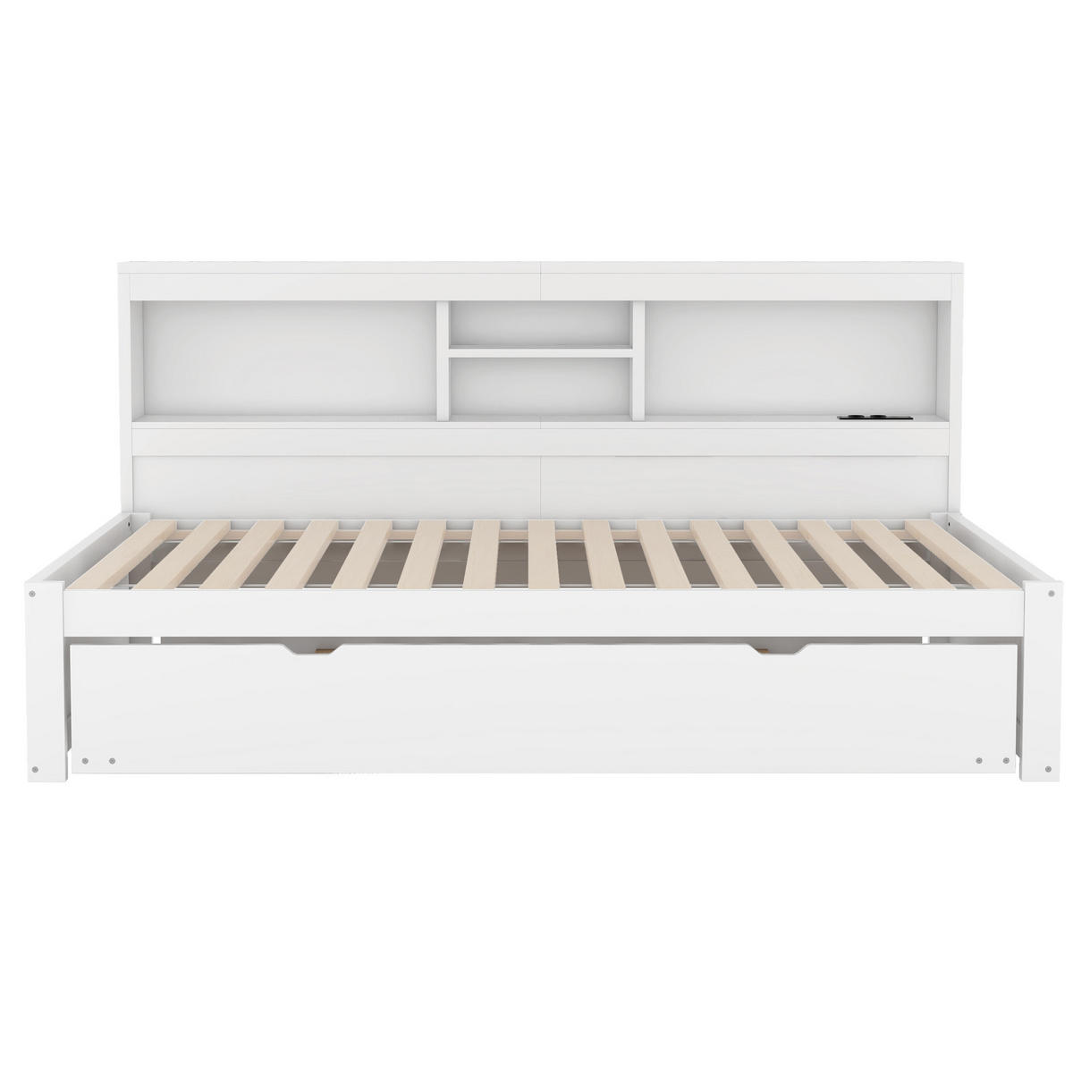 MULTIFUNKTIONSBETT 90/200 cm weiß mit LED-Beleuchtung und Stauraum - Weiß, Holzwerkstoff (90/200cm) - OKWISH
