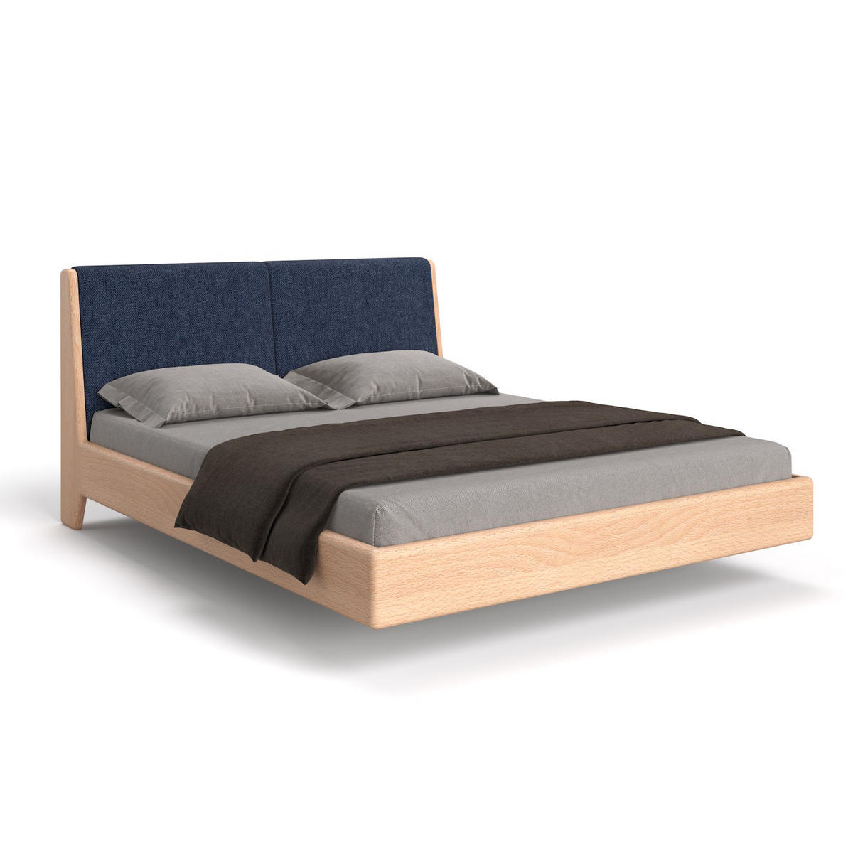 MASSIVHOLZBETT Lumo aus Buche 200x220 cm, Storm 77 - Blau/Buchefarben, Holz (200/220cm) - Danzz