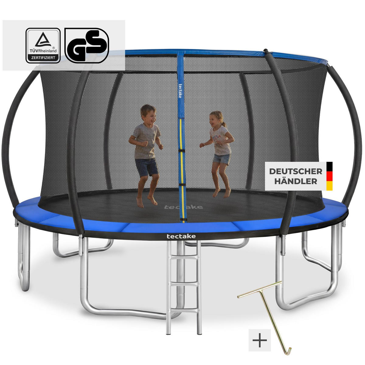 TRAMPOLIN Jumpy, inklusive Einstiegsleiter, schwarz/blau - Blau/Schwarz, Metall (394/275/394cm) - tectake