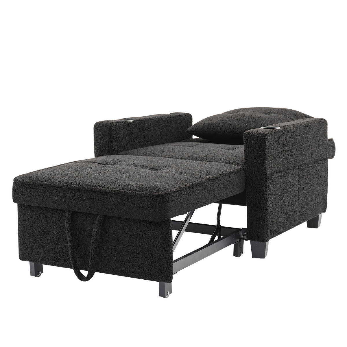 SCHLAFSESSEL DE-35012 3-in-1 mit USB und Getränkehaltern Schwarz - Schwarz, Metall (87/84/74cm) - ComfortXL