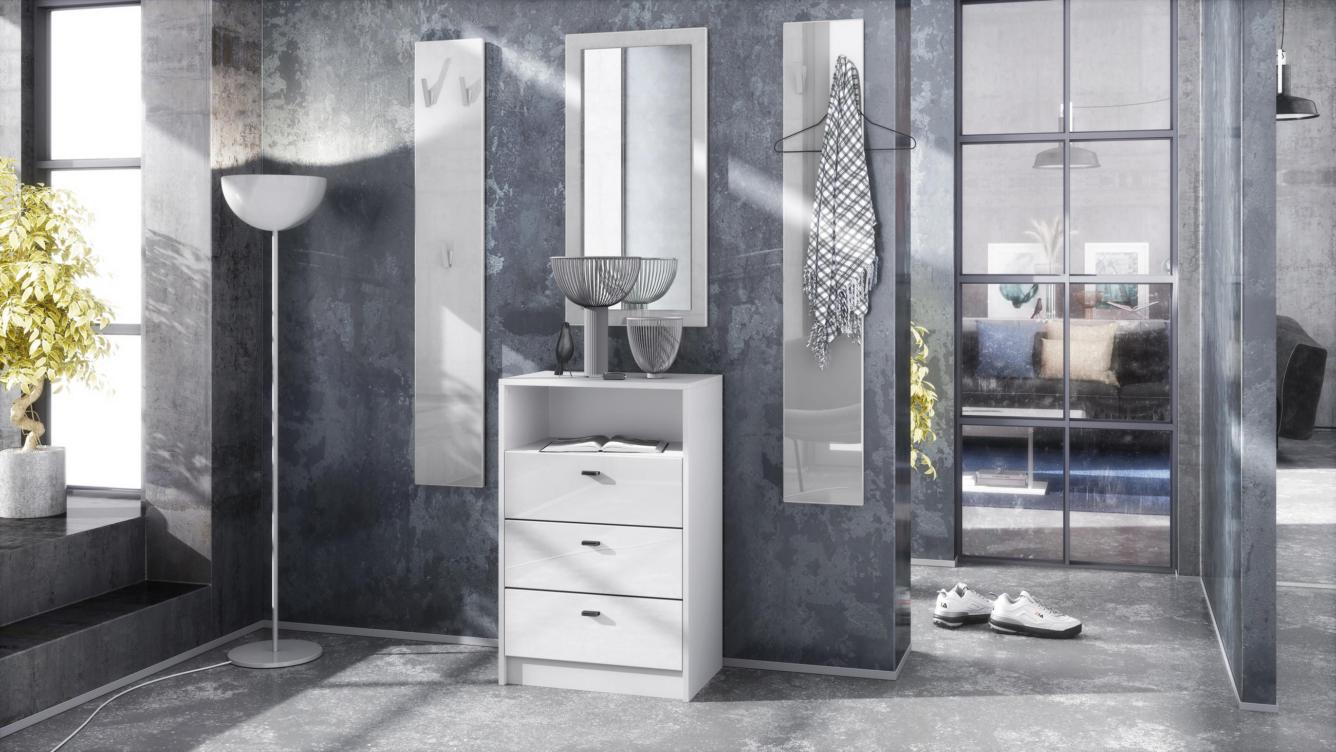 GARDEROBE Pino Weiß Hochglanz - Weiß Hochglanz, Holzwerkstoff (135/190/36cm) - Vladon