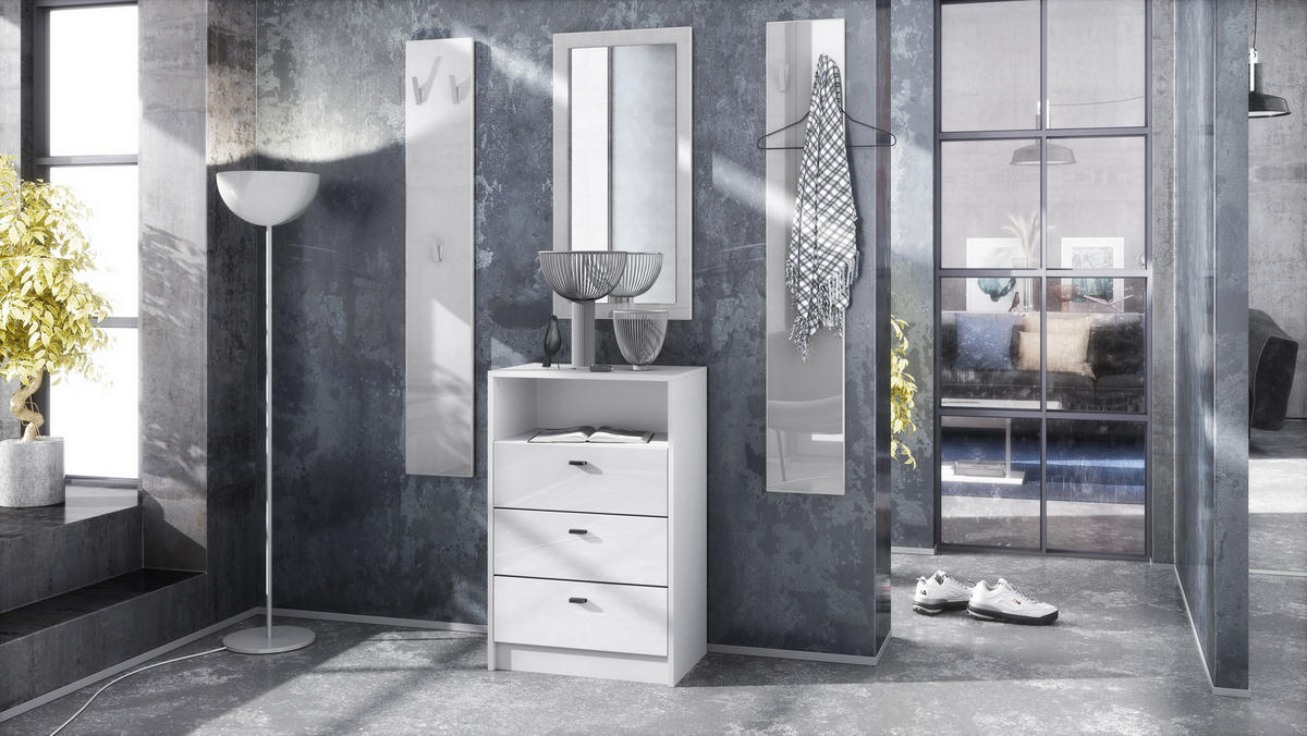 GARDEROBE Pino Weiß Hochglanz - Weiß Hochglanz, Holzwerkstoff (135/190/36cm) - Vladon