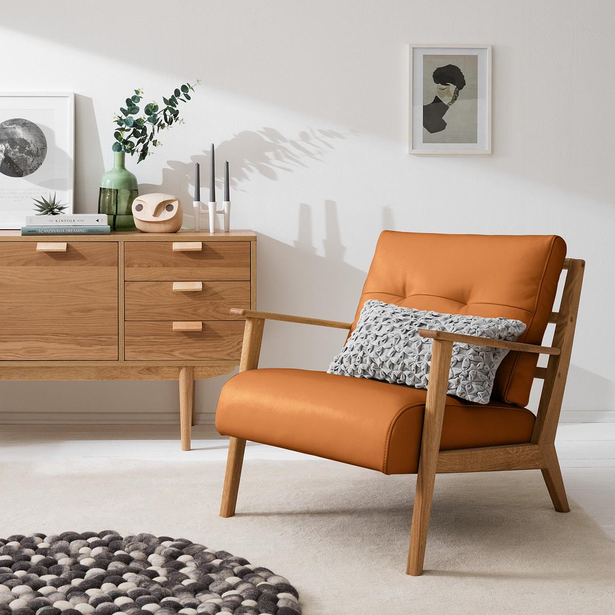 SESSEL - Cognac/Braun, Leder/Eichenholz (83/80/75cm) - home24