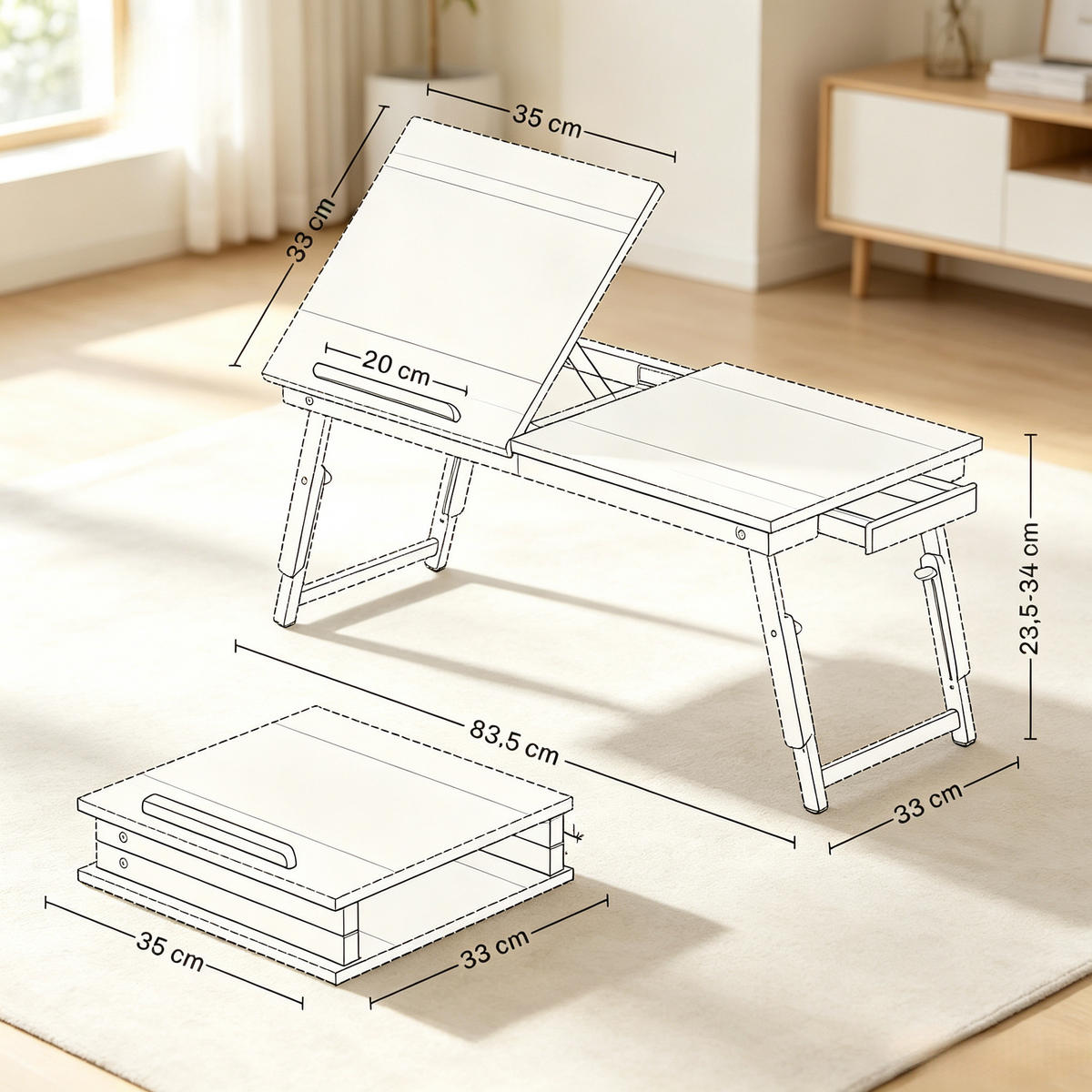 LAPTOPTISCH DE-37259 höhen- und neigbar mit Schublade Eiche/Schwarz - Eichefarben, Holzwerkstoff (83.5/33/34cm) - ComfortXL