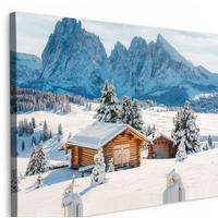 LEINWANDBILD Winter - Hütte - Berge - Aussicht - Schnee Groß 140x90 cm - Eichefarben, Textil (140/90cm) - MuchoWow