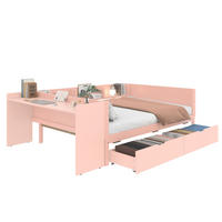 BETT mit Schreibtisch 140x200 cm Kiefer Pink 2 Schubladen - Rosa, Holzwerkstoff (140/200cm) - Meubliv