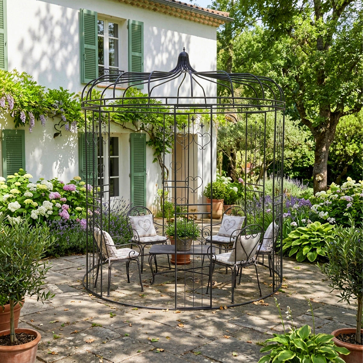 PAVILON růží - černá, kov (232/271/232cm) - Relaxdays