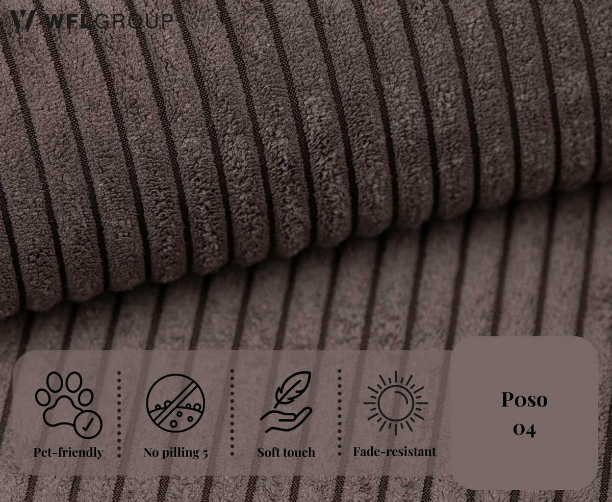 ECKSOFA Cora mit Schlaffunktion & Stauraum, Universell Rechts/Links, Taupe Grau-Beige Cord Chenille 260/82/160 cm - Taupe/Beige, Kunststoff/Textil (250/160cm) - WFL GROUP