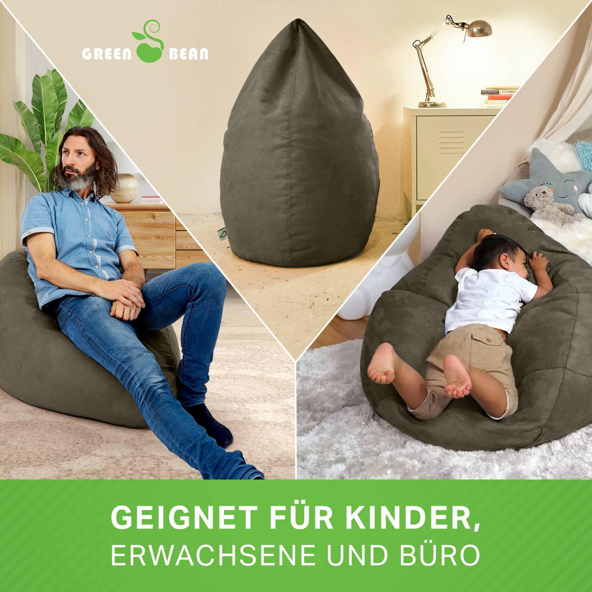 SITZSACK "Drop" 60x60x90cm - 220L - Beige, Textil (60/90/60cm) - Green Bean