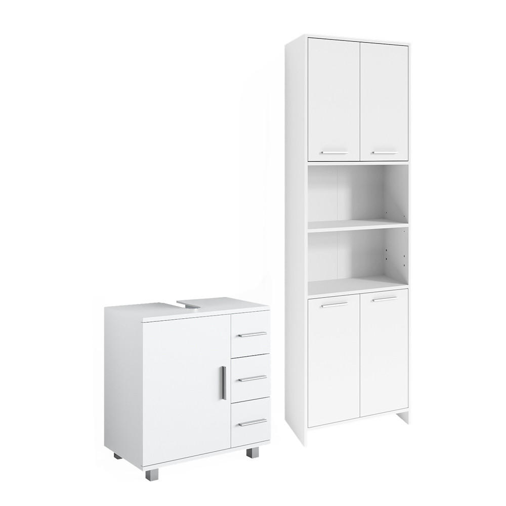 BADMÖBEL-SET Maris Weiß 2 Teile mit Hochschrank und Waschbeckenunterschrank - Weiß, Holzwerkstoff (60/60/33cm) - Vicco
