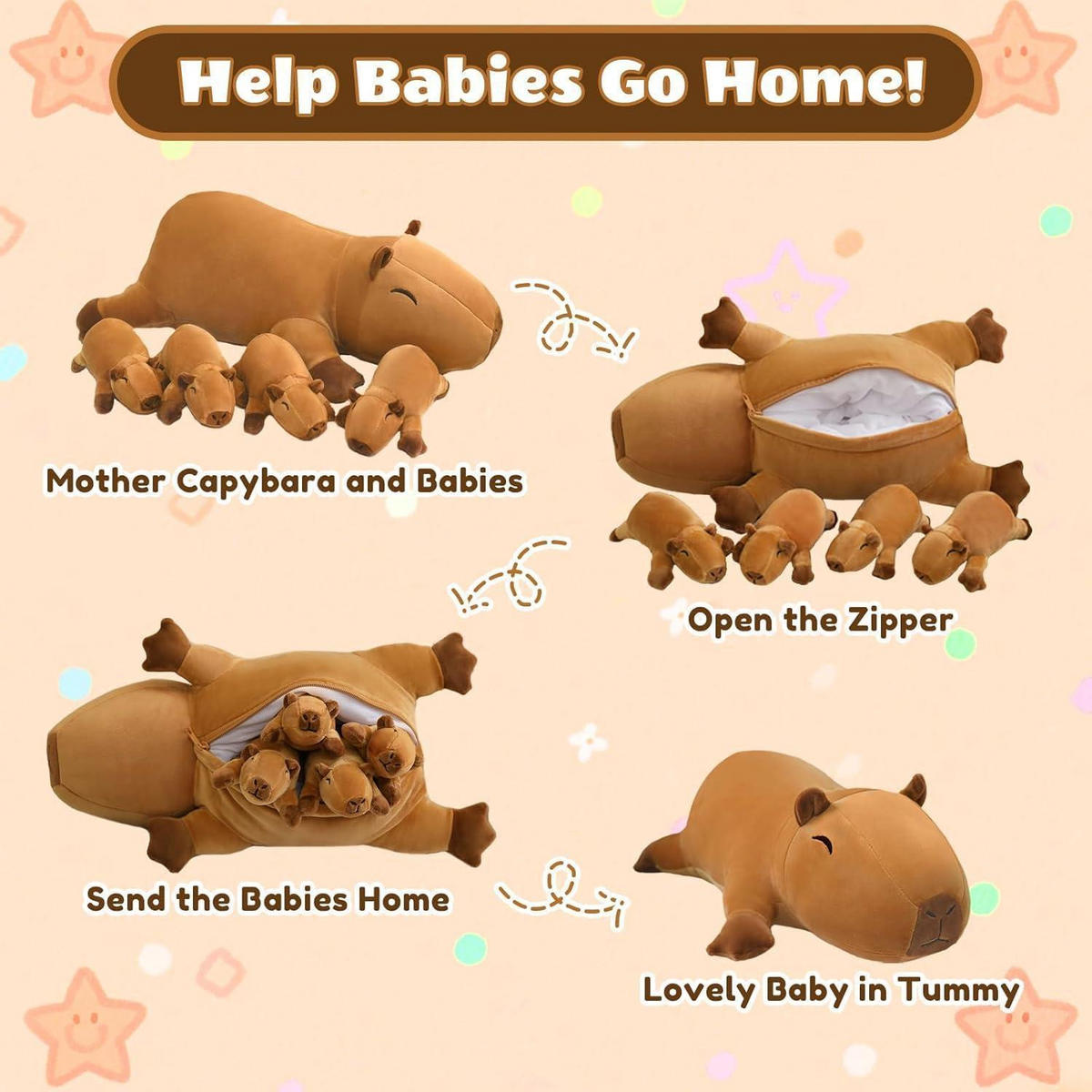 PLÜSCHTIER Capybara mit 4 Babys - Braun, Textil (22/50cm)