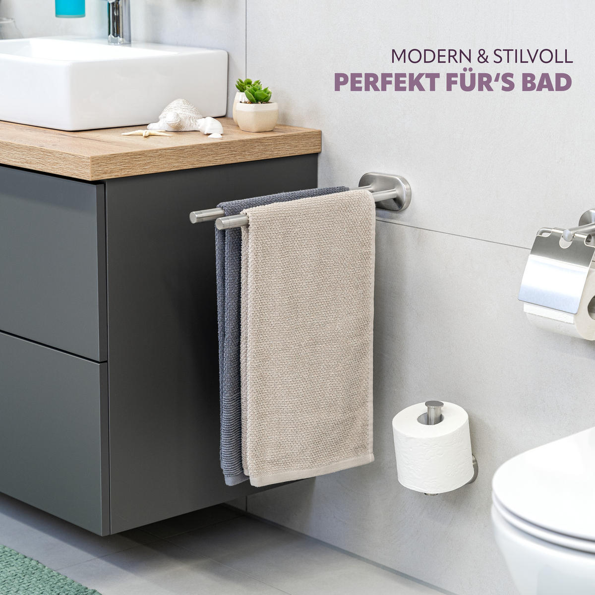 HANDTUCHHALTER PIAZZA 2-armig, Edelstahl - Edelstahlfarben, Metall (6/6/50cm) - bremermann