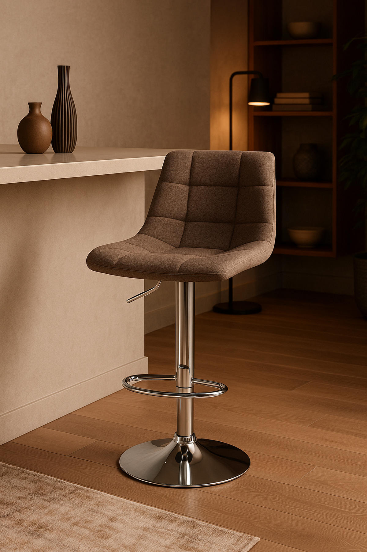 BARHOCKER 2er Set James Stoff chrom taupe - Chromfarben/Grau, Textil/Metall (43/108.5/46.5cm) - TPFLiving