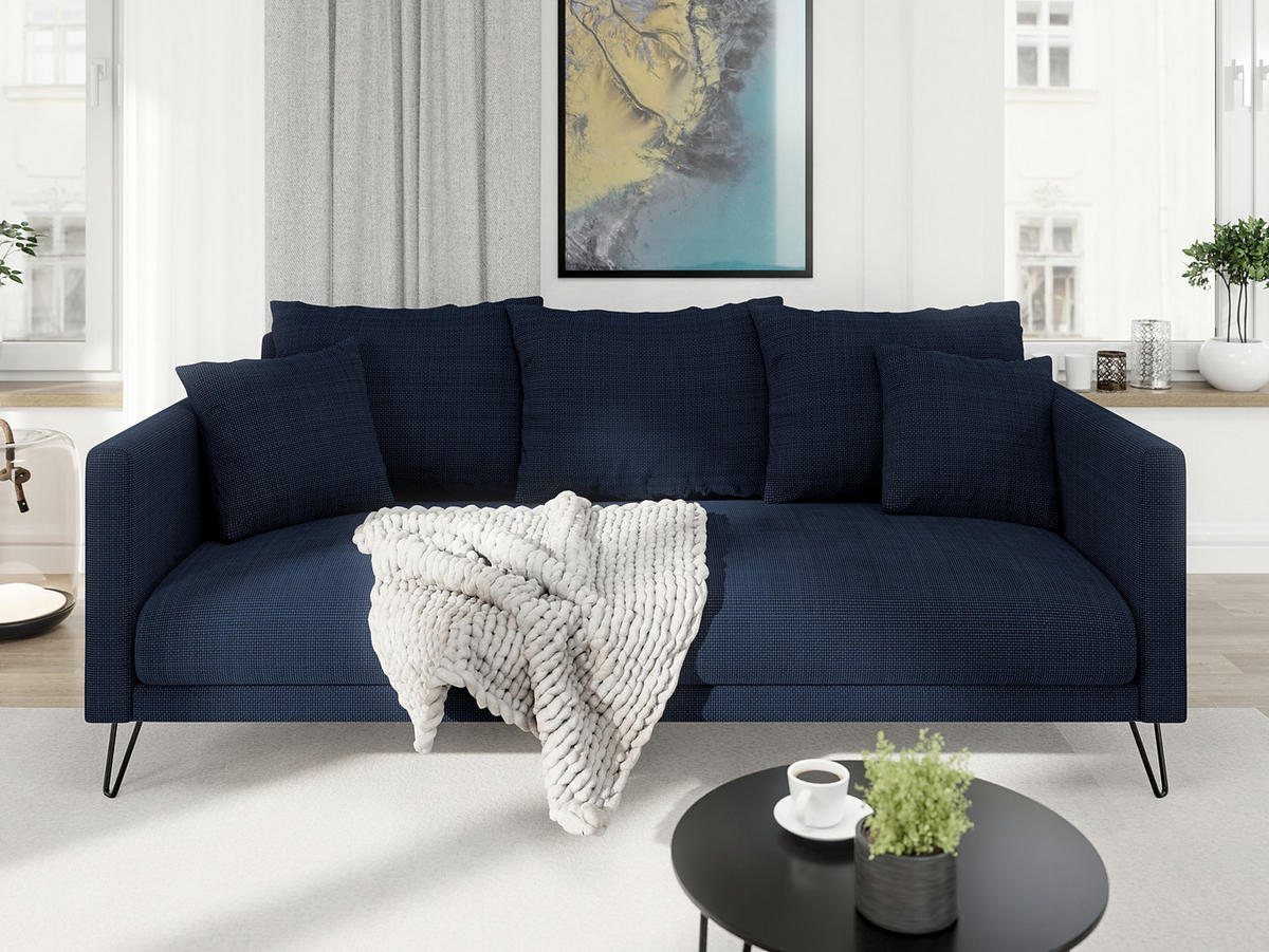 SITZGARNITUR 3+2+1 Harmony Marineblau Chenille - Schwarz/Dunkelblau, Holz/Textil (200/85/100cm) - S-Style Möbel