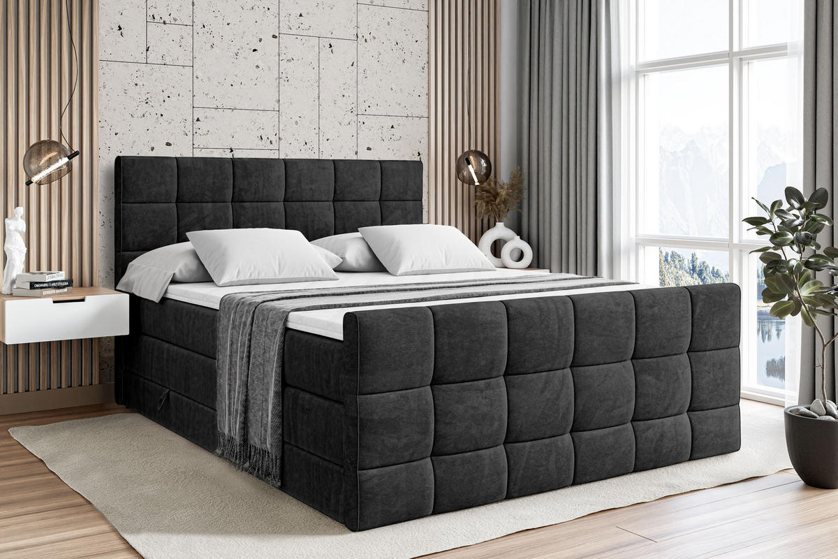 BOXSPRINGBETT APO-Z KING - 120 x 200 - H3/H4 - Schwarz - Schwarz, Holzwerkstoff (120/200cm) - ALTDECOR