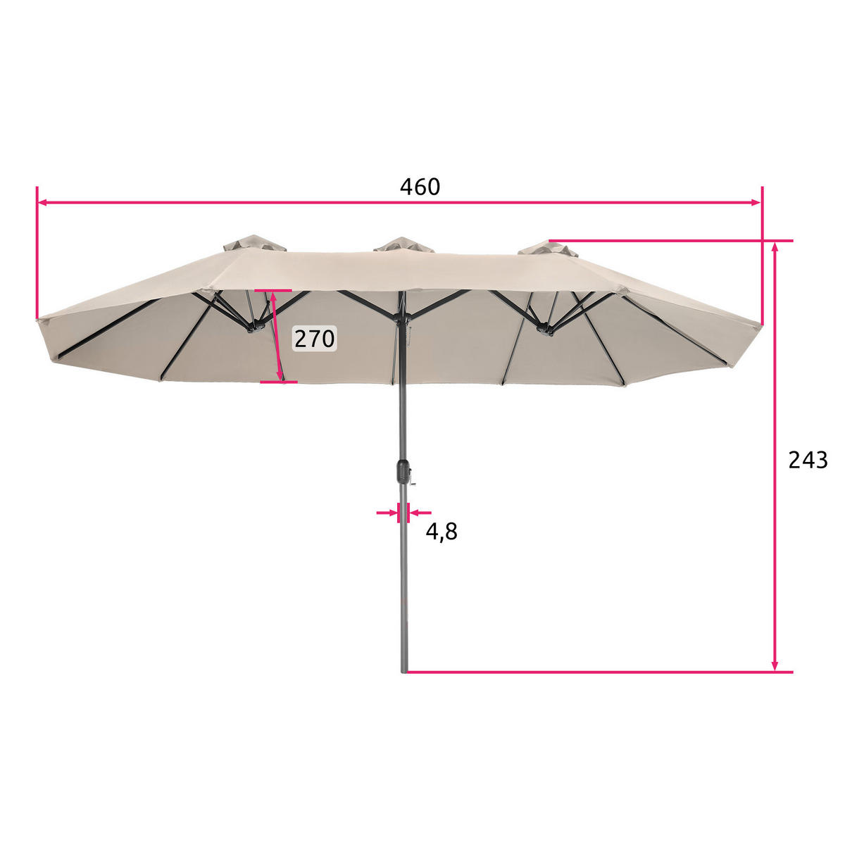 SONNENSCHIRM Silia, UV-Schutz 50+, inklusive Windsicherung und Schutzhülle, beige - Beige, Metall (270/460cm) - tectake