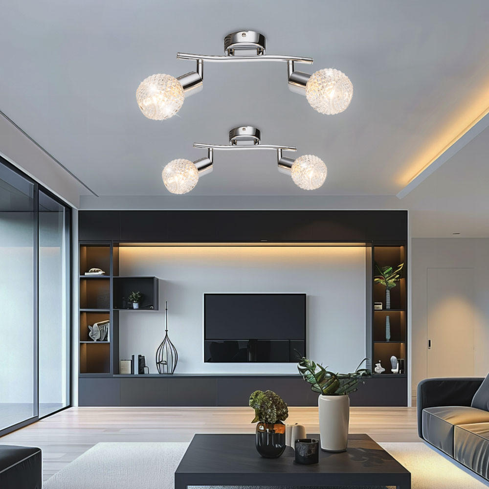 Thumbnail - Globo Lighting Deckenleuchte, Silber, Glas, 8x19x25 cm, Lampen & Leuchten, Innenbeleuchtung, Deckenleuchten