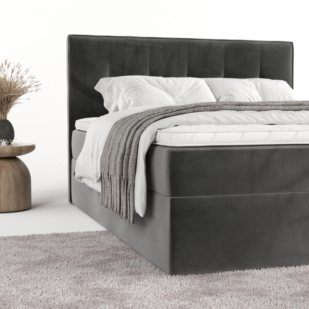 BOXBETT Mireo 140/200 cm Grau im Kronos Stoff - Schwarz/Grau, Holz/Holzwerkstoff (140/200cm) - AltaBeds