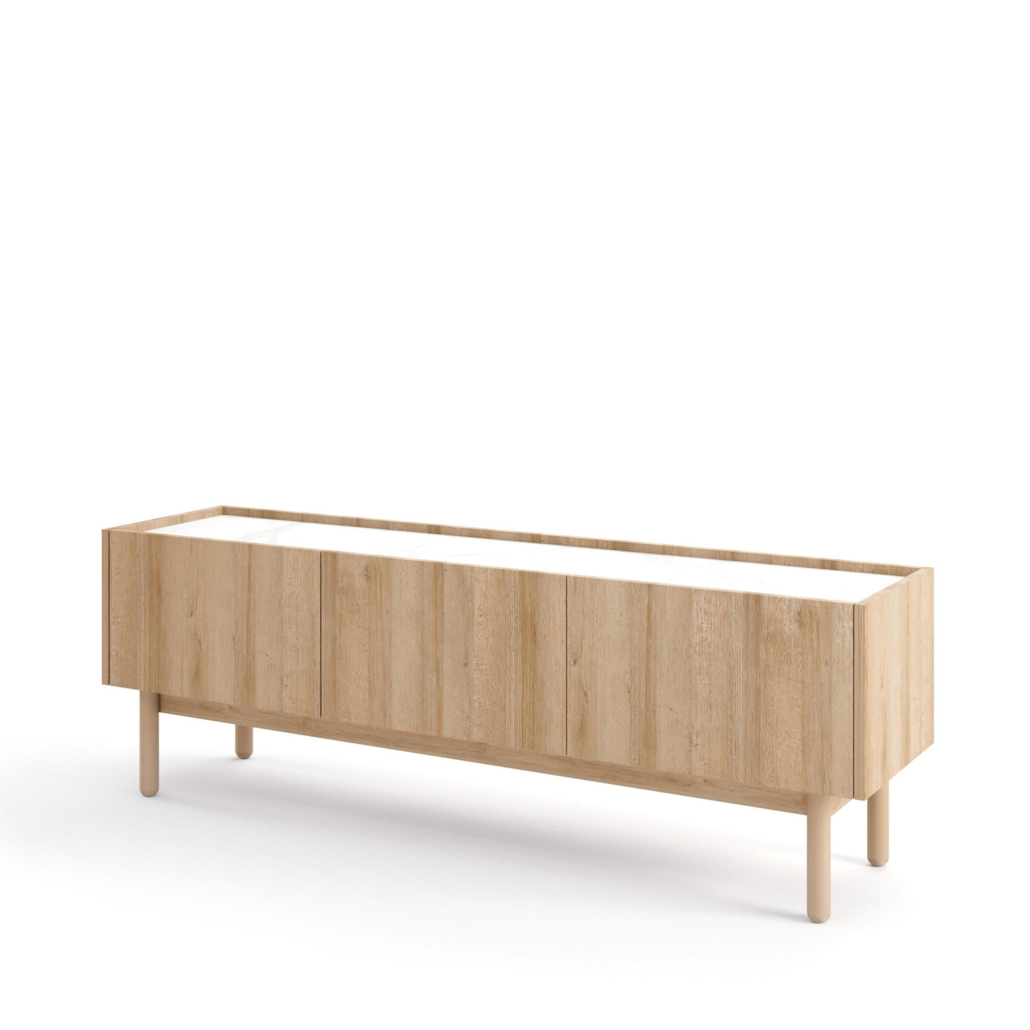 LOWBOARD BOLOGNA 144x37x48 cm mit 3 Türen Eichefarben - Eichefarben, Holzwerkstoff (144/48/37cm) - MASSENO