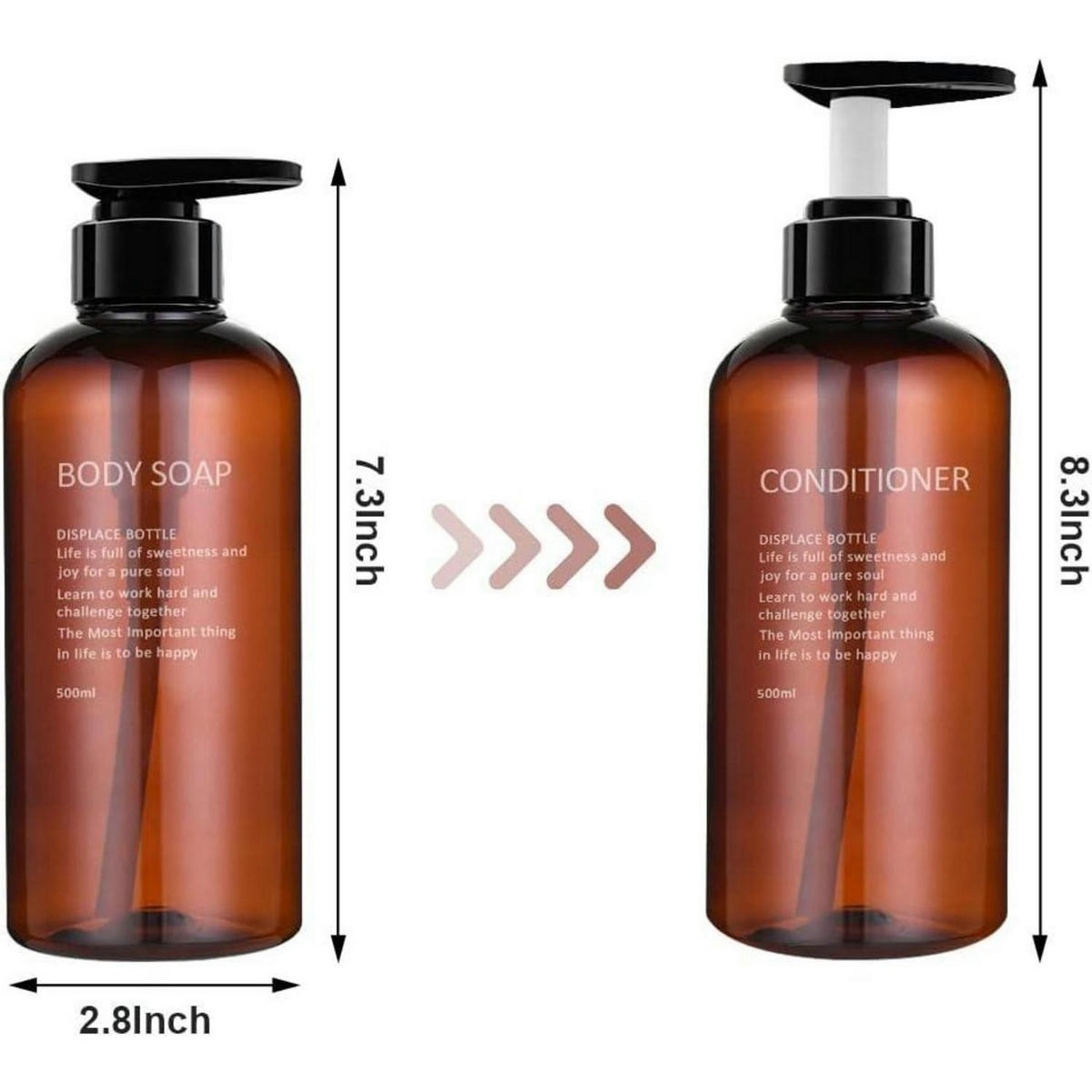 PUMPFLASCHEN 3er Set 500ml Braunes PET Kunststoff - Braun, Kunststoff (5/5/10cm)