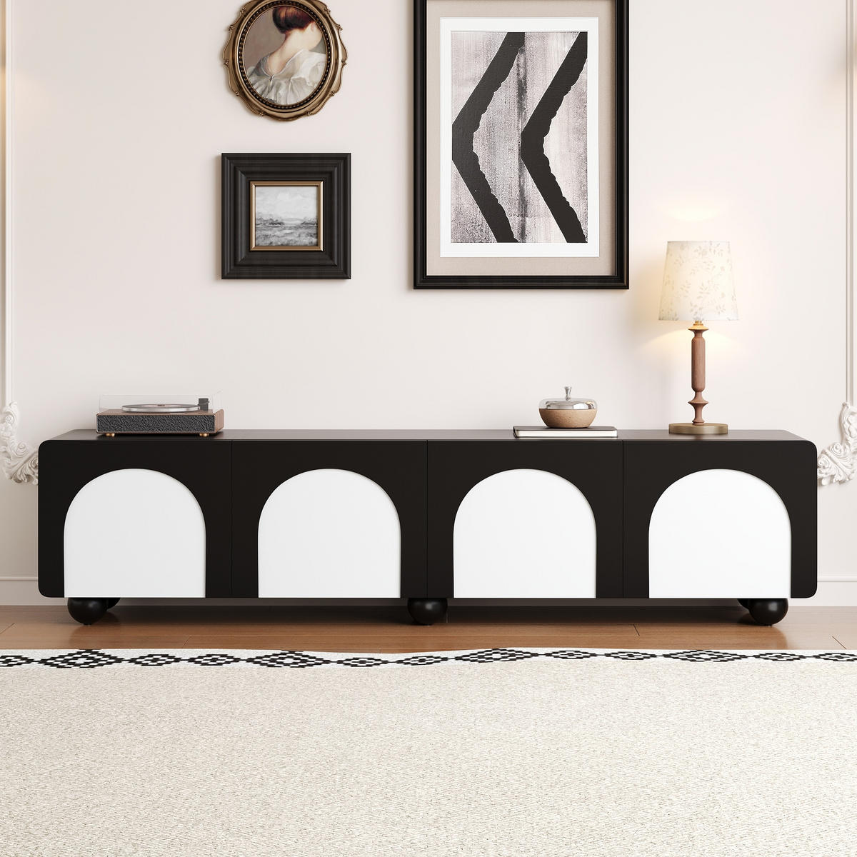 LOWBOARD in Schwarz und Weiß TV-Schrank mit Schubladen für Wohnzimmer, B180/T38/H45 cm - Schwarz/Weiß, Holzwerkstoff/Metall (180/45/38cm) - STILVORA