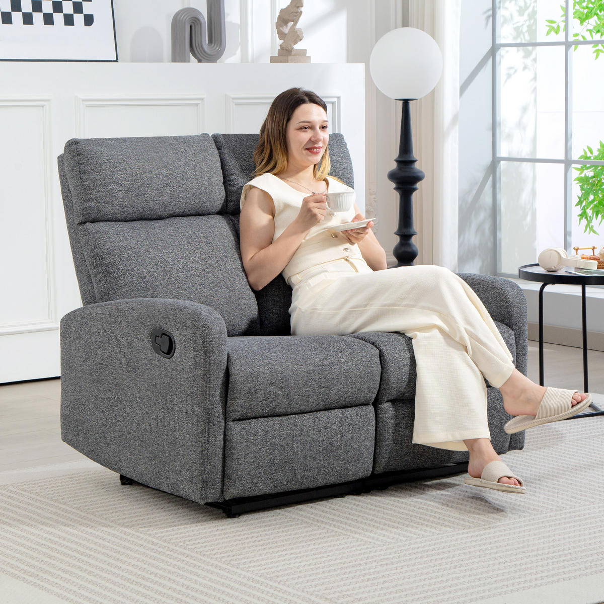 2-SITZER Relaxsessel Fernsehsessel Liegesessel mit Liegefunktion Chenille-Optik - Schwarz/Grau, Textil/Metall (91/98/114cm) - HOMCOM