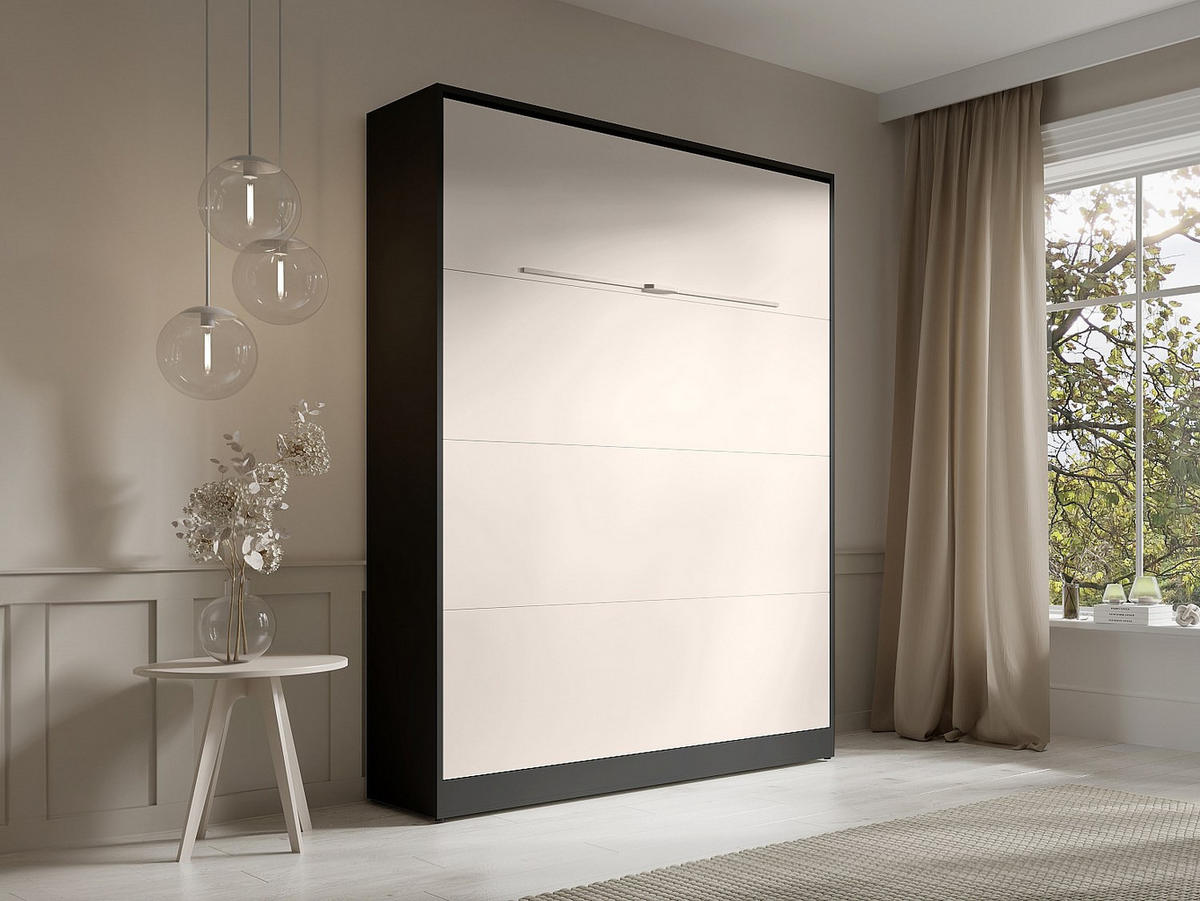 SCHRANKBETT - 2 Personen - holz - schwarz, beige Rapili - Beige/Schwarz, Holz/Metall (160/200cm) - Vente-Unique