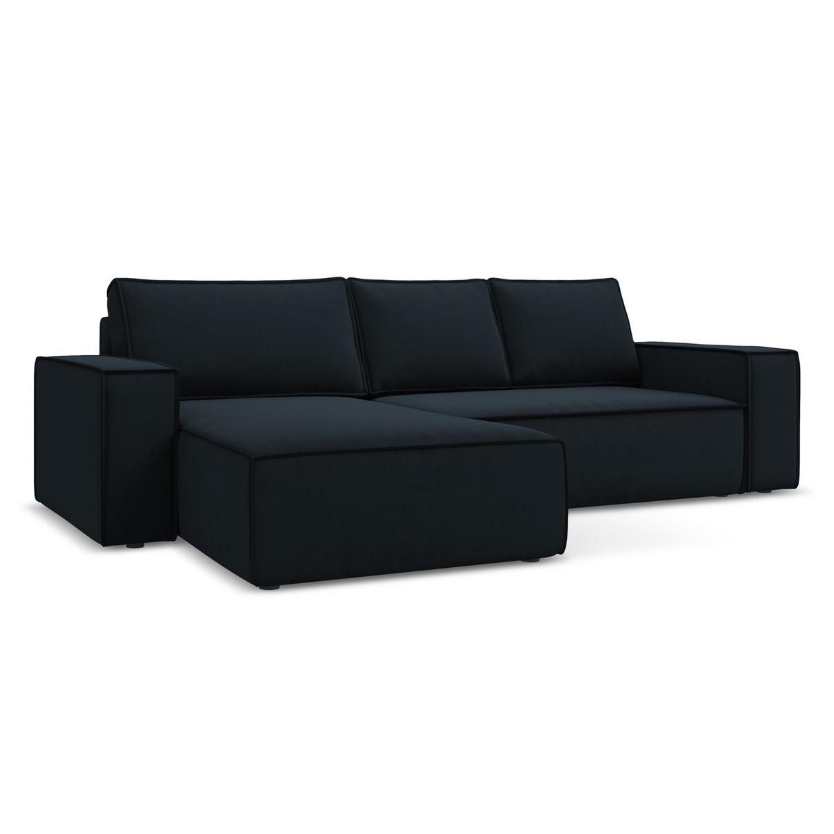 ECKSOFA mit Schlaffunktion Samt Stoff Blau - Blau/Schwarz, Kunststoff/Textil (185/290cm) - LaMiaSofa
