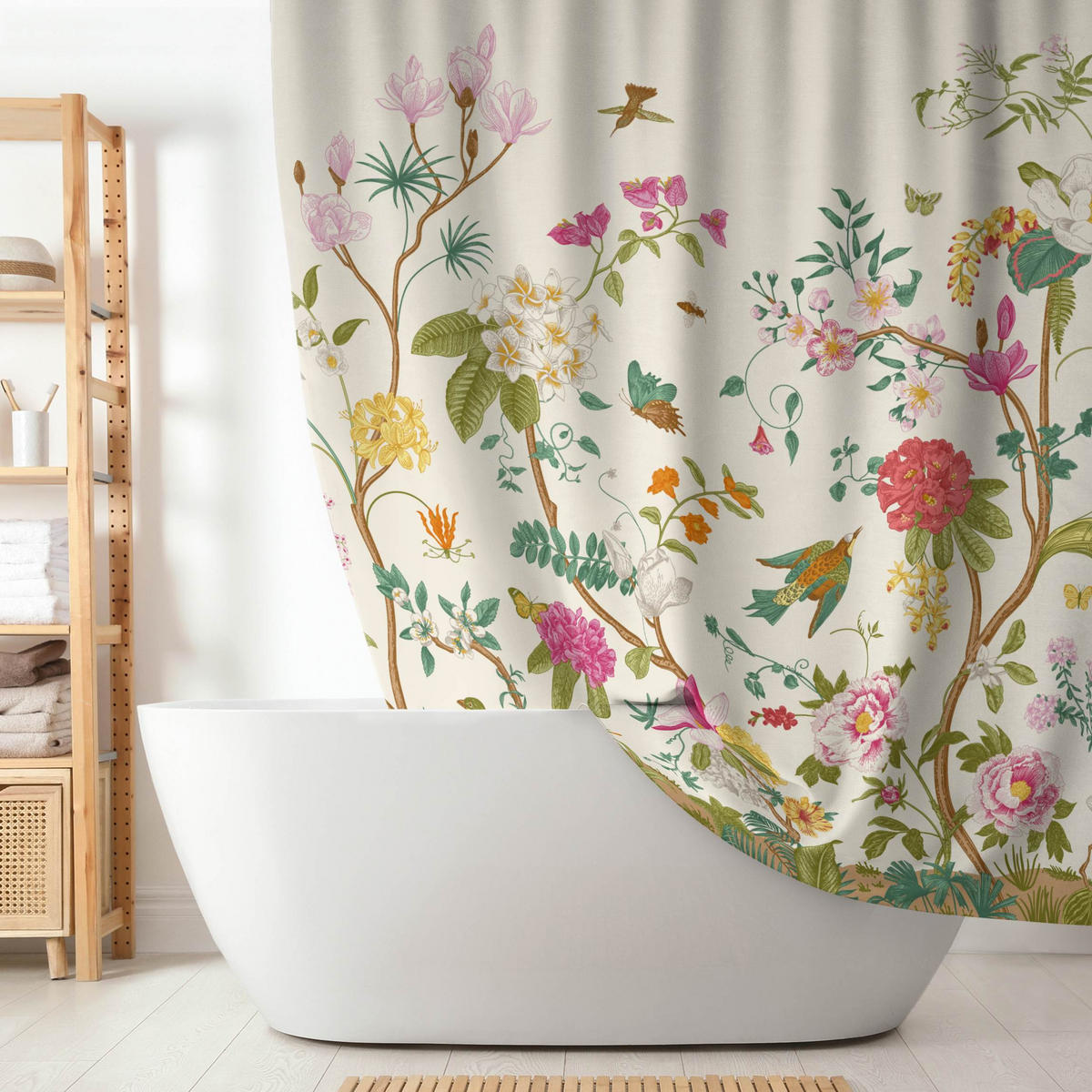 DUSCHVORHANG Illustrierte Blumen Chinoiserie auf Gelb 180/180 cm - Multicolor, Textil (180/180cm) - Bilderwelten