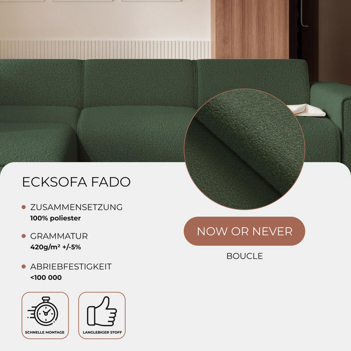 ECKSOFA ZAVO Feiner Mischstoff in Grün - Grün, Holzwerkstoff/Kunststoff (310/218cm) - Idohome