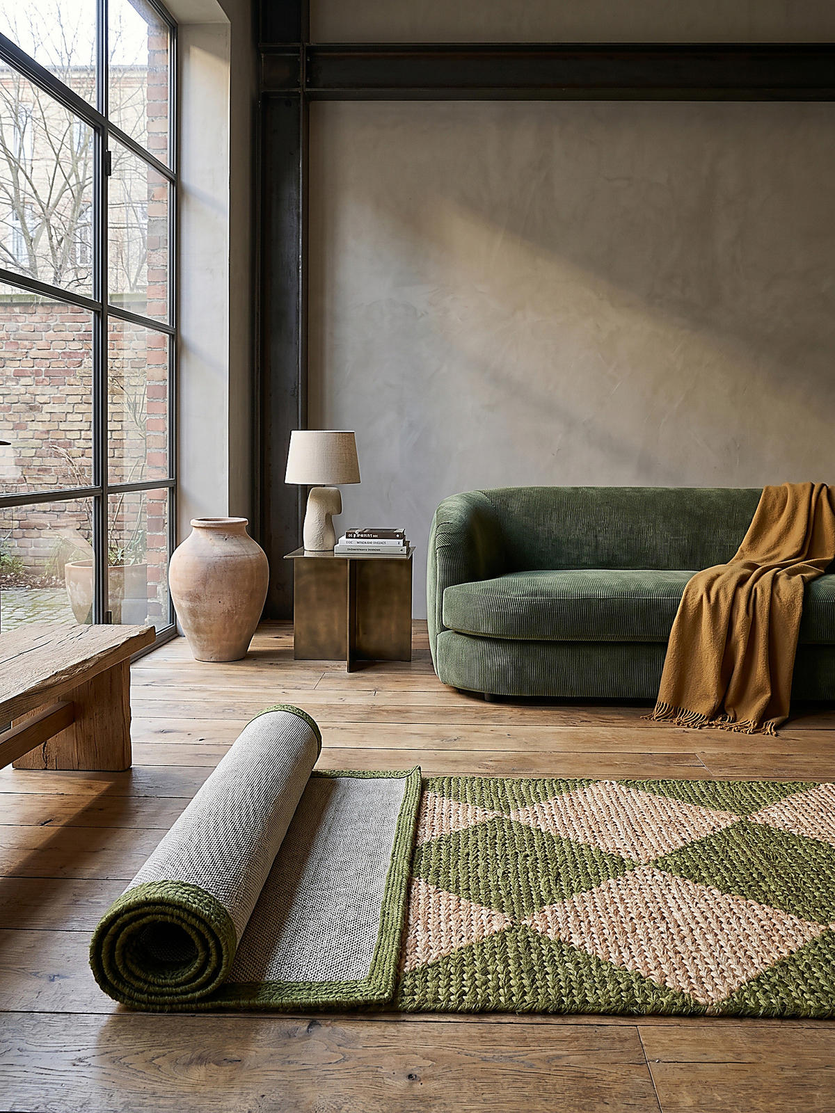 JUTETEPPICH BAIN, mit Rautenmuster, Olivegrün, 80 x 230 cm - Grün, Textil (230/80cm) - KADIMA DESIGN