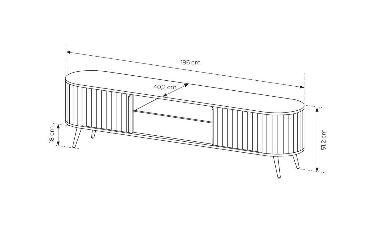 RTV-SCHRANK Rivo Eiche Cremona, TV-Tisch mit Schubladen und geriffelten Fronten - Eichefarben/Schwarz, Holzwerkstoff/Metall (196/51/40cm) - Bettso