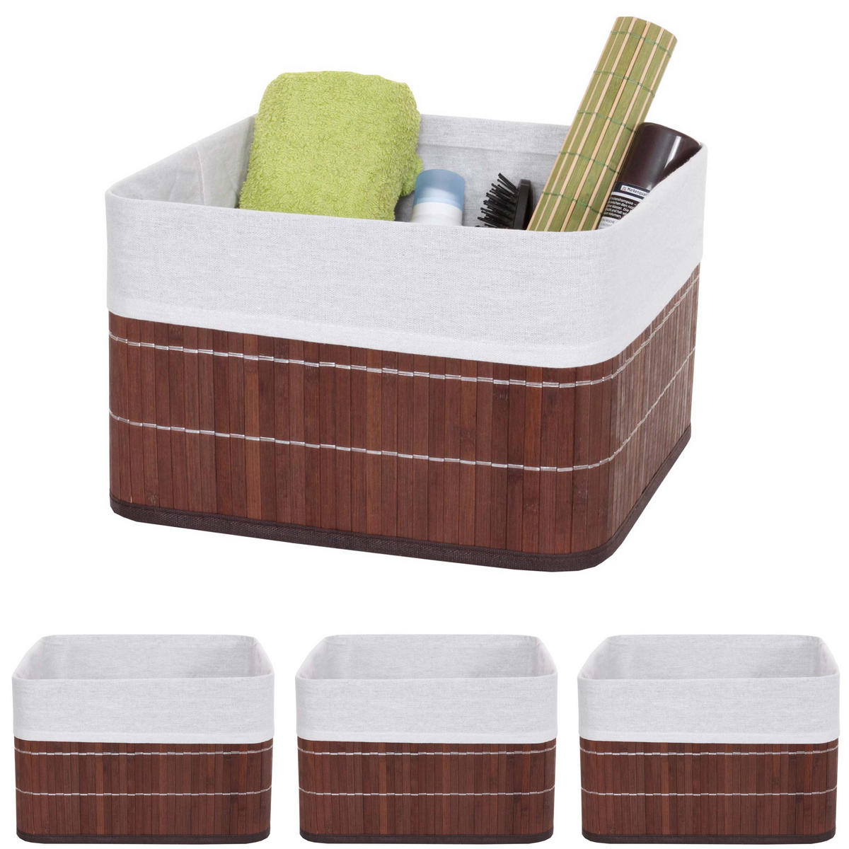 AUFBEWAHRUNGSKORB Braun, Cremeweiß 4-teilig-Set - Creme/Braun, Holz (21/33/33cm) - MCW