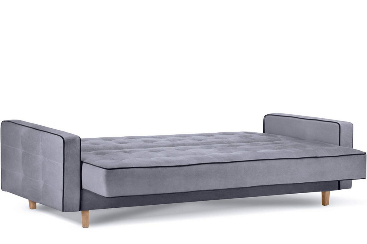 3-SITZER-SCHLAFSOFA DOZER mit 2 Zierkissen und Wellenunterfederung, Grau - Schwarz/Grau, Textil (223/94/93cm) - KONSIMO®