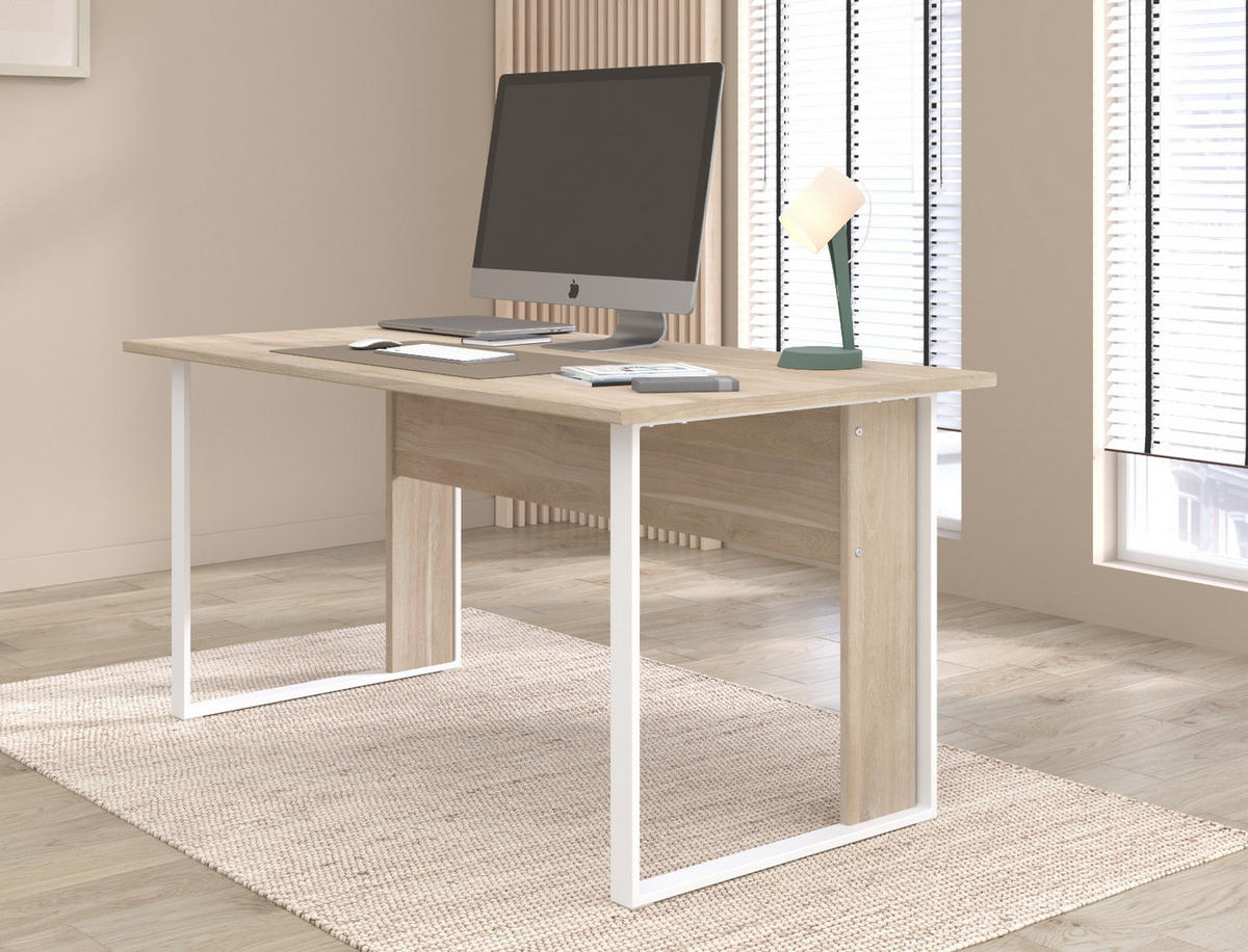 SCHREIBTISCH Eiche, weiß 150 x 80 cm, Laptoptisch für Büro und Homeoffice - Eichefarben/Weiß, Holzwerkstoff/Metall (150/73/80cm) - Parisot Meuble