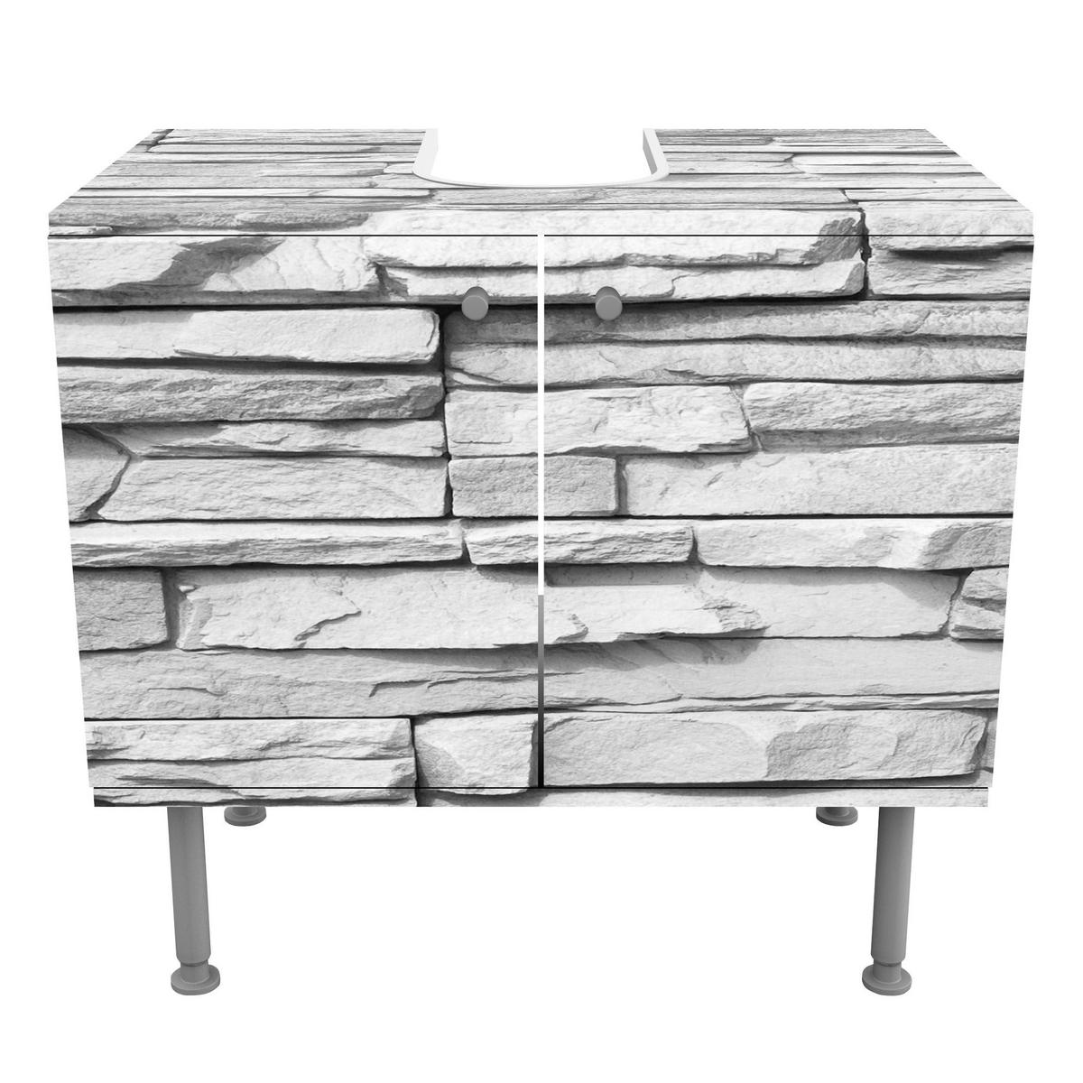 WASCHBECKENUNTERSCHRANK Ashlar Masonry 60/55/35 cm - Schwarz, Holzwerkstoff (60/55/35cm) - Bilderwelten