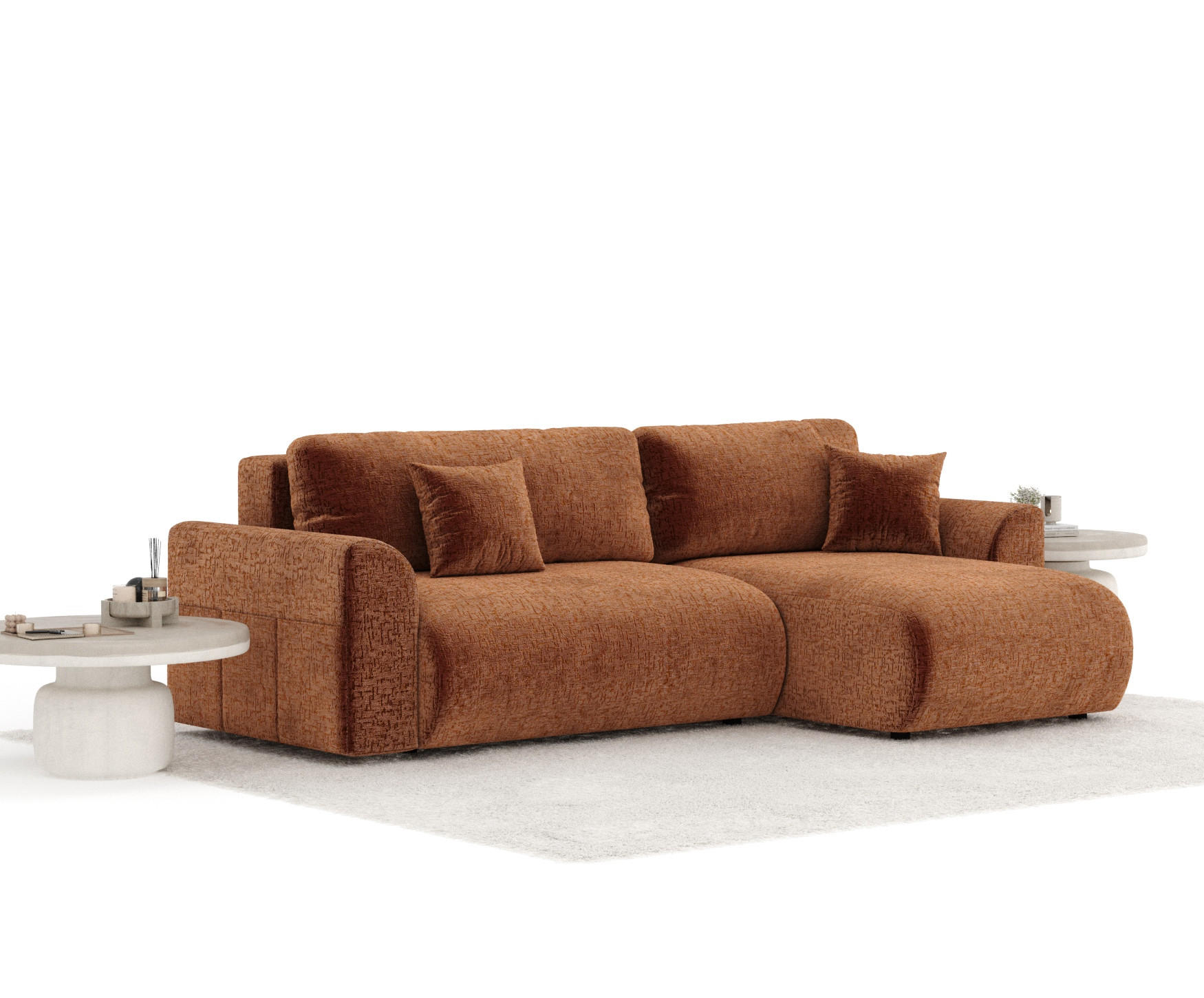 ECKSOFA MIT SCHLAFFUNKTION Bodega Kupferfarbe Chenille - Schwarz/Kupferfarben, Holz/Holzwerkstoff (235/138cm) - Maison de Reve