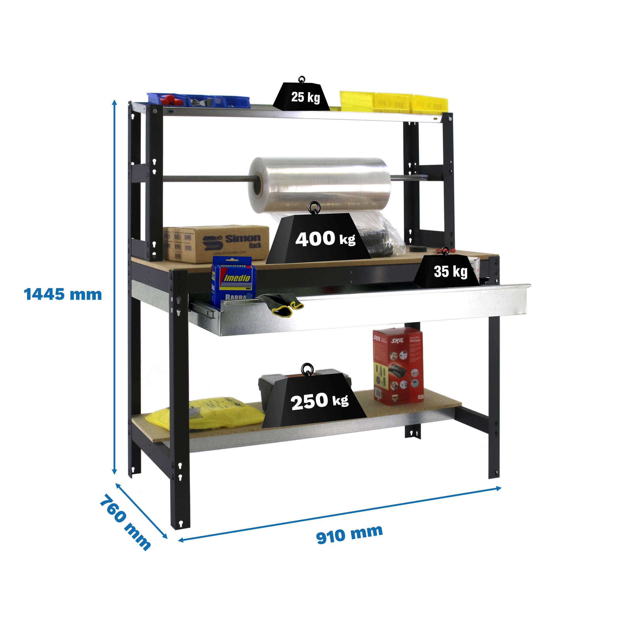 PACKTISCH BUFFALO mit Schubfach | HxBxT 84x90x76cm | Traglast 400kg | Anthrazit - Anthrazit, Metall (90/84/76cm) - PROREGAL